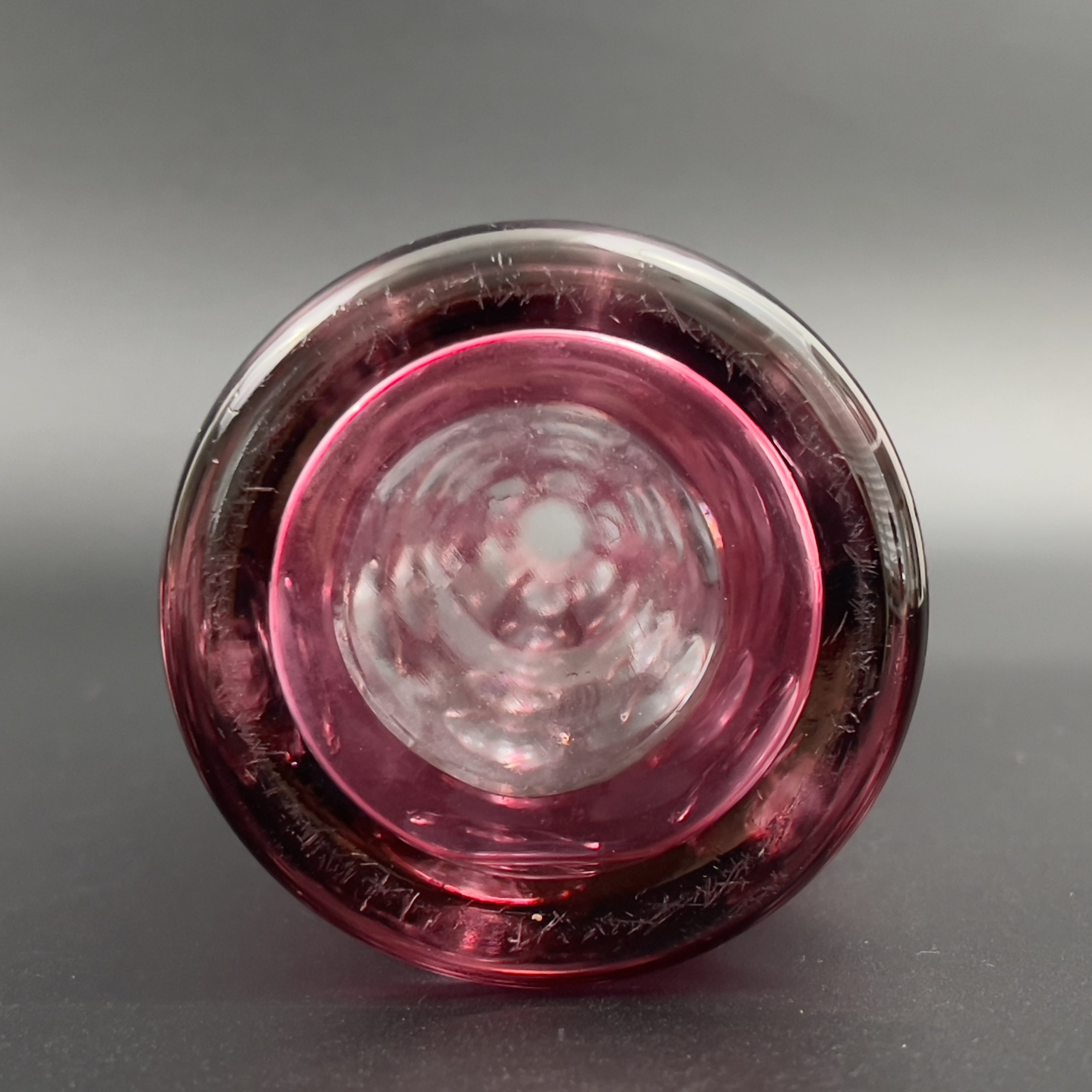 Antique Bohemian Cranberry Glass Decanter: Cut to Clear Coin Dot Design - Image 11