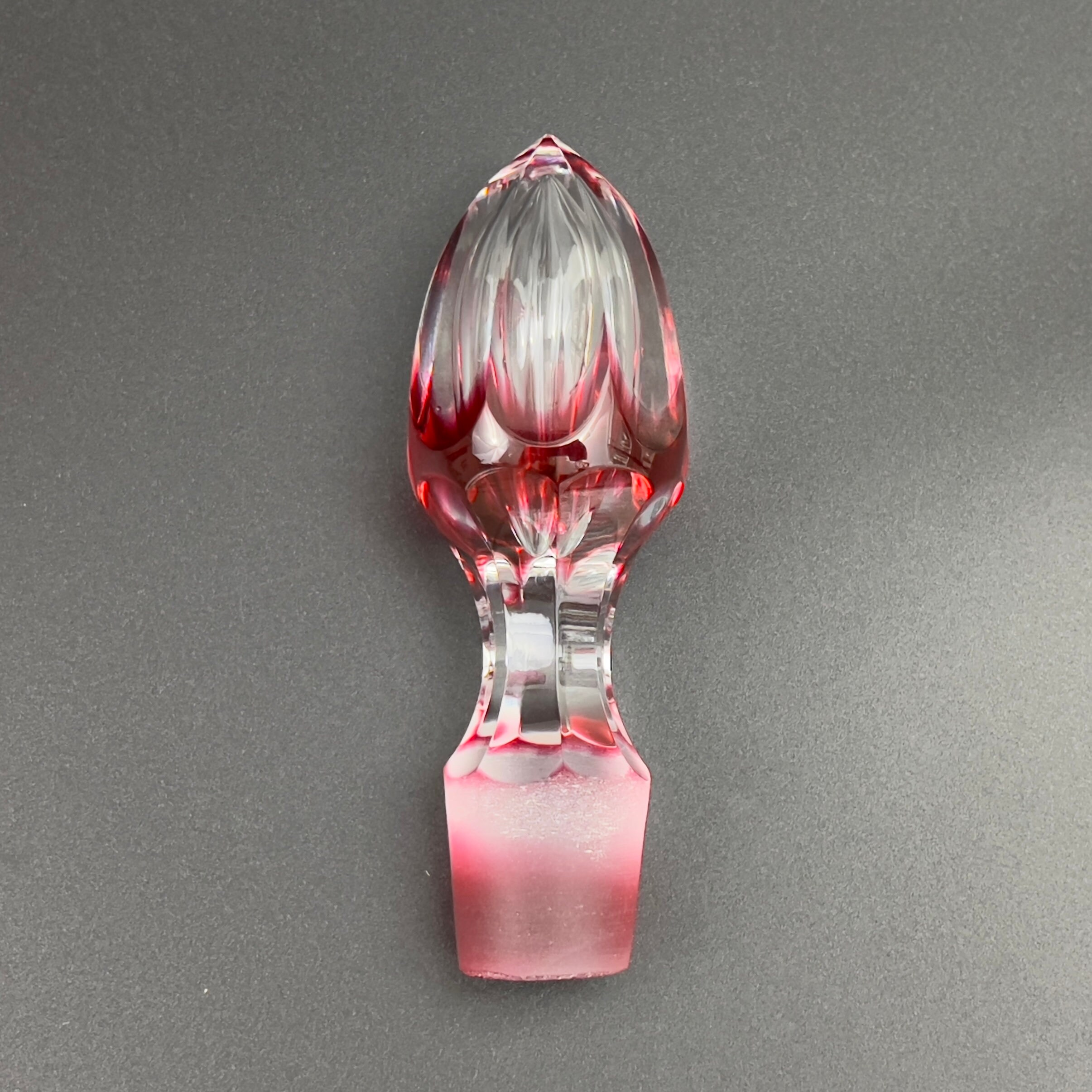 Antique Bohemian Cranberry Glass Decanter: Cut to Clear Coin Dot Design - Image 6