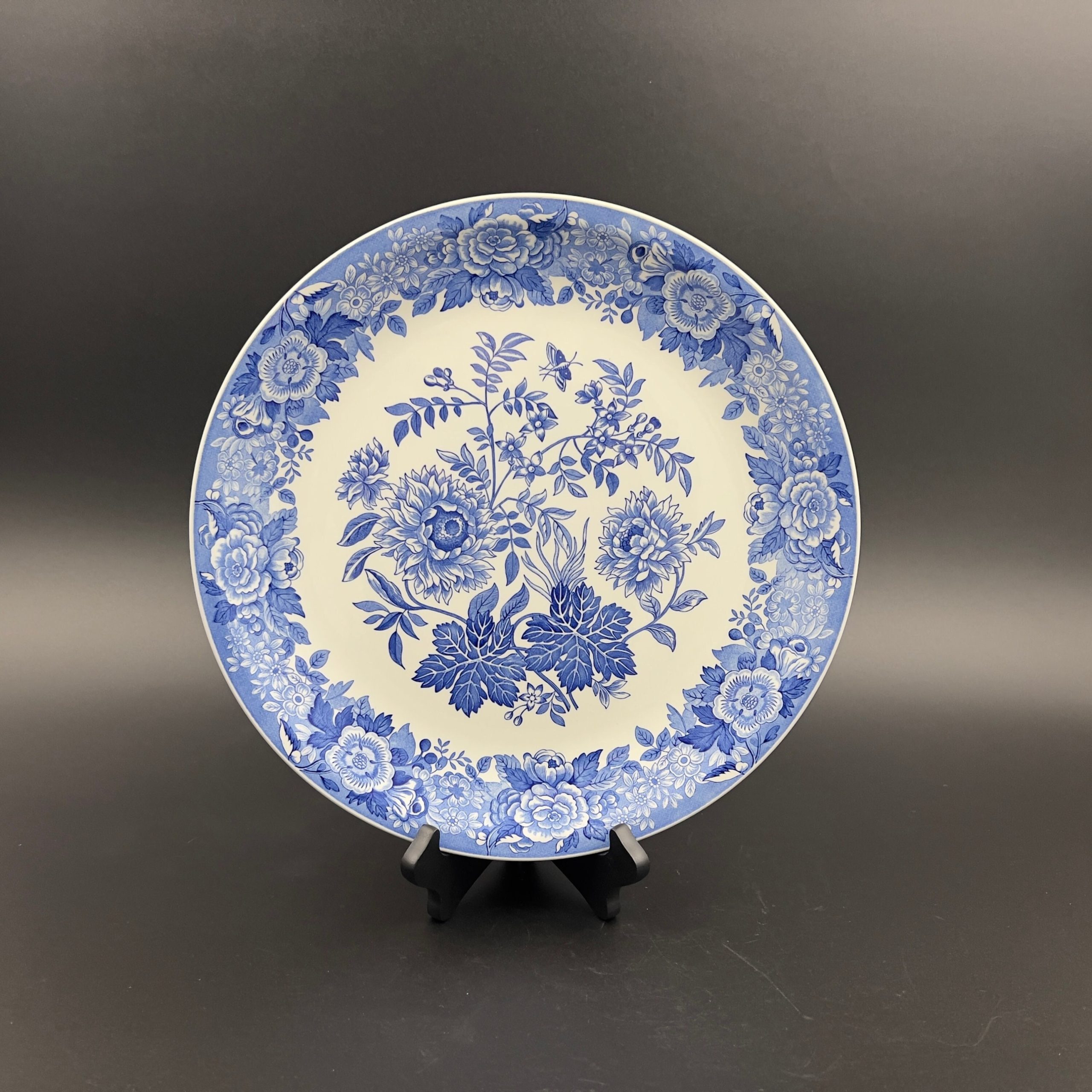 Spode Jasmine Platter: Blue Floral Transferware Cake Plate (13 Inch)