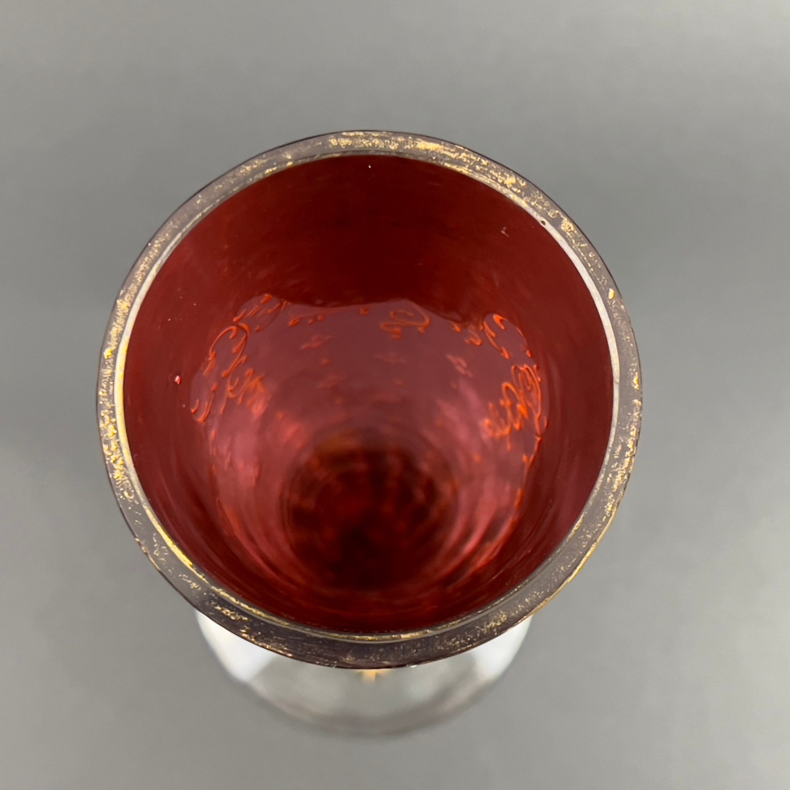Antique Moser Cranberry Glass Trumpet Vase: Bohemian Gold Enamel, 14 inch - Image 10