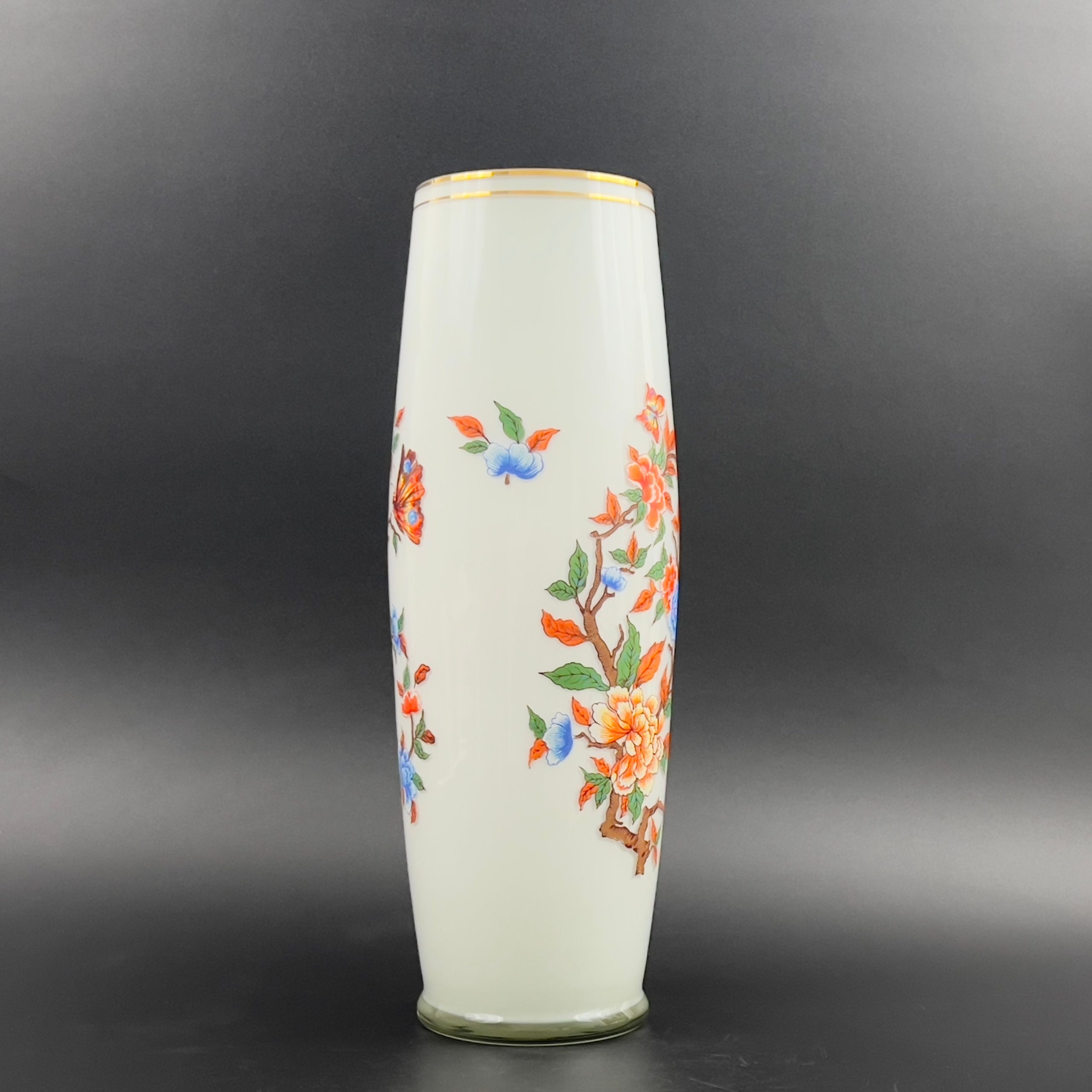 Vintage UCGC Opaline Glass Vase: Floral Butterfly Design, Gold Gilt Accent - Image 5