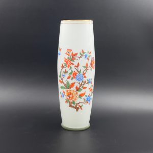 Vintage UCGC Opaline Glass Vase: Floral Butterfly Design, Gold Gilt Accent
