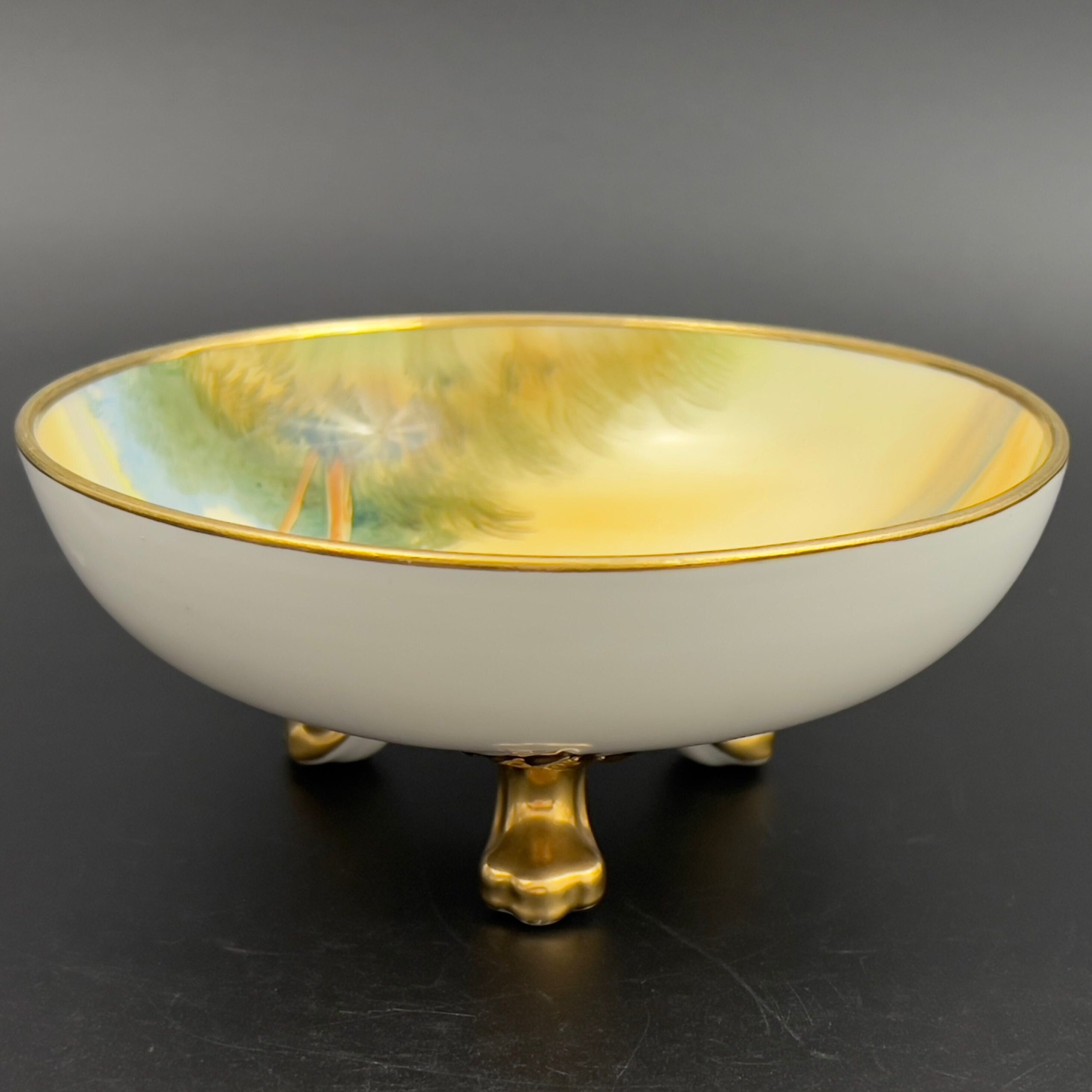 Antique Nippon Footed Bowl: Hand-Painted Landscape, Gold Gilt Rim - Image 6