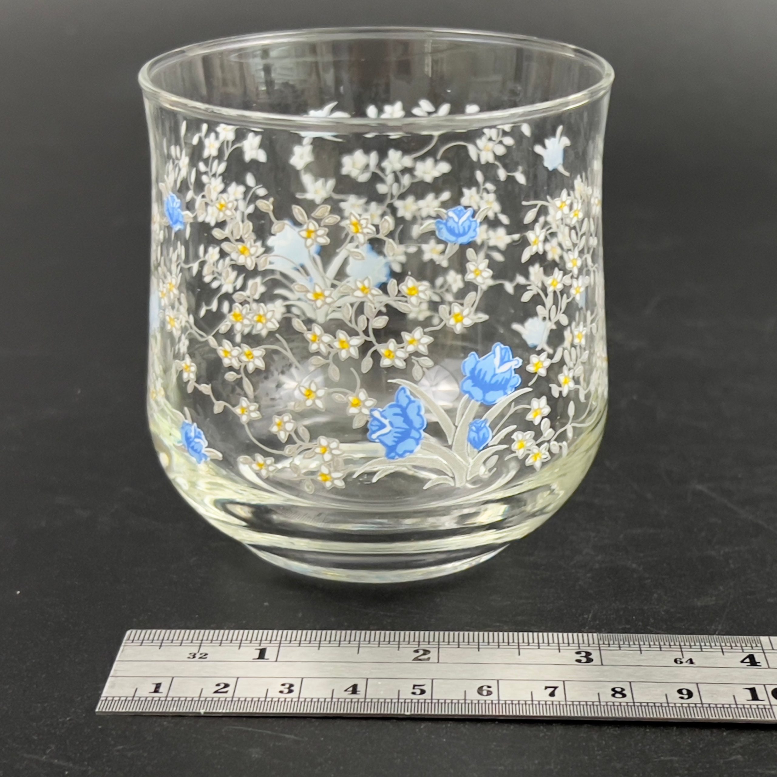 Vintage Arcopal France Old Fashioned Glasses: Blue Floral Romantique Pattern, Set of 4 - Image 10