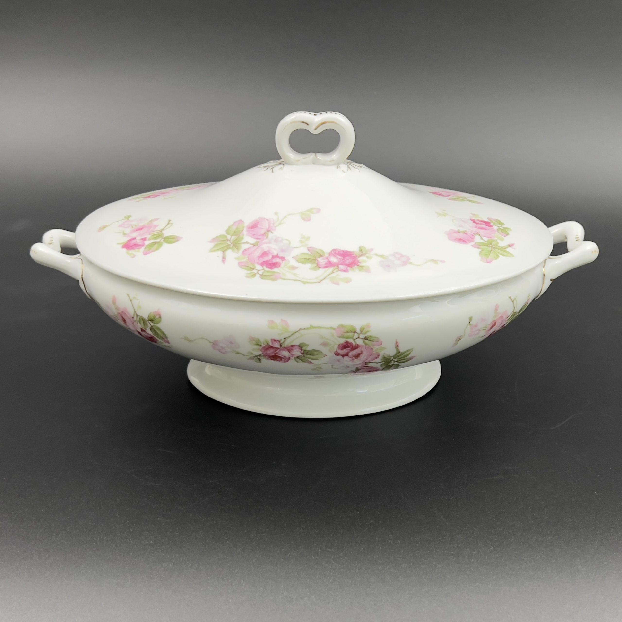 Antique Hanusch & Bernhardt Porcelain Tureen: 1910s Pink Roses Serving Dish - Image 6
