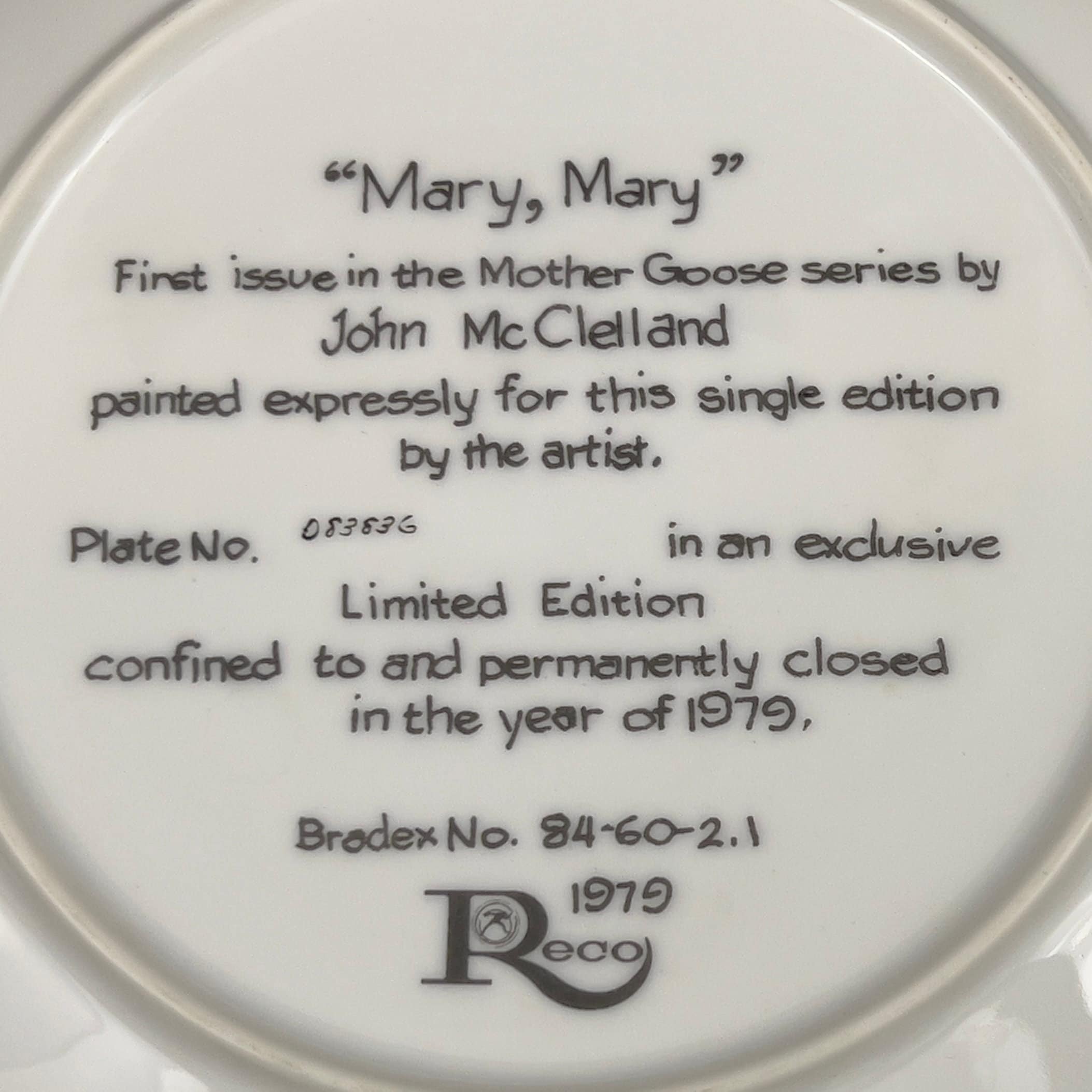 Vintage "Mary Mary" Collector Plate: 1979 Mother Goose Series, Signed - Image 10