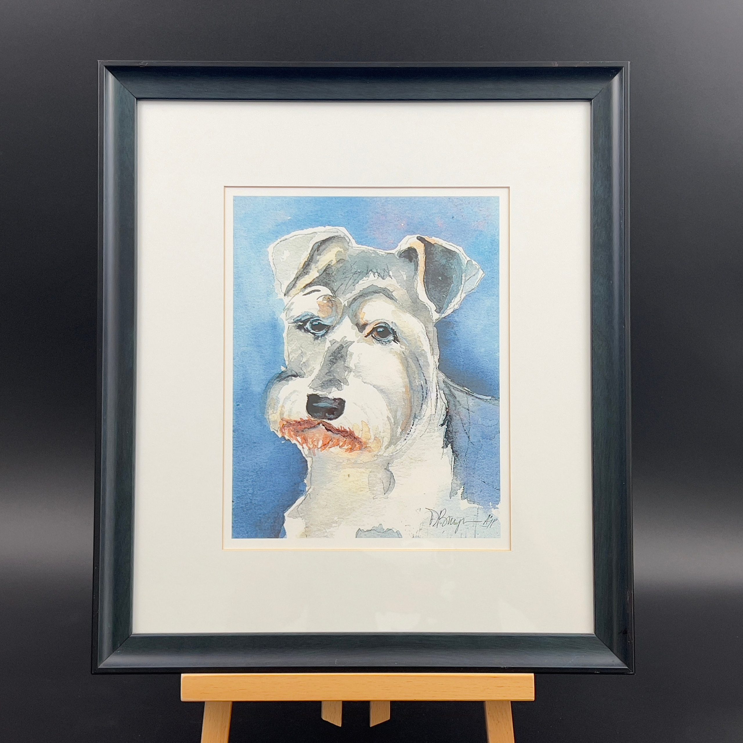 Framed Schnauzer Dog Watercolor Portrait: Signed Artist's Proof Print - Image 3