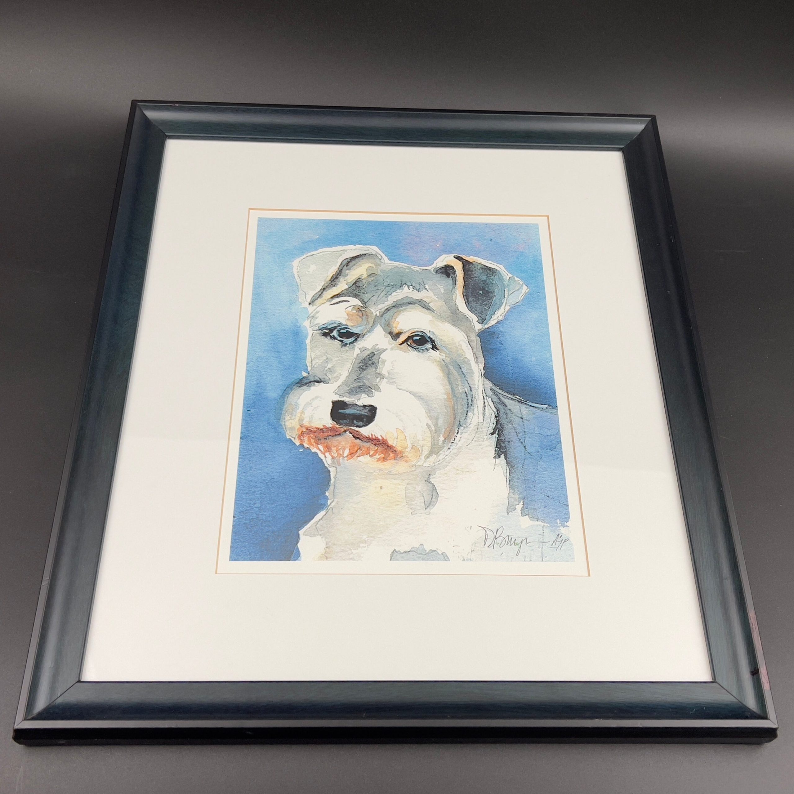 Framed Schnauzer Dog Watercolor Portrait: Signed Artist's Proof Print - Image 4