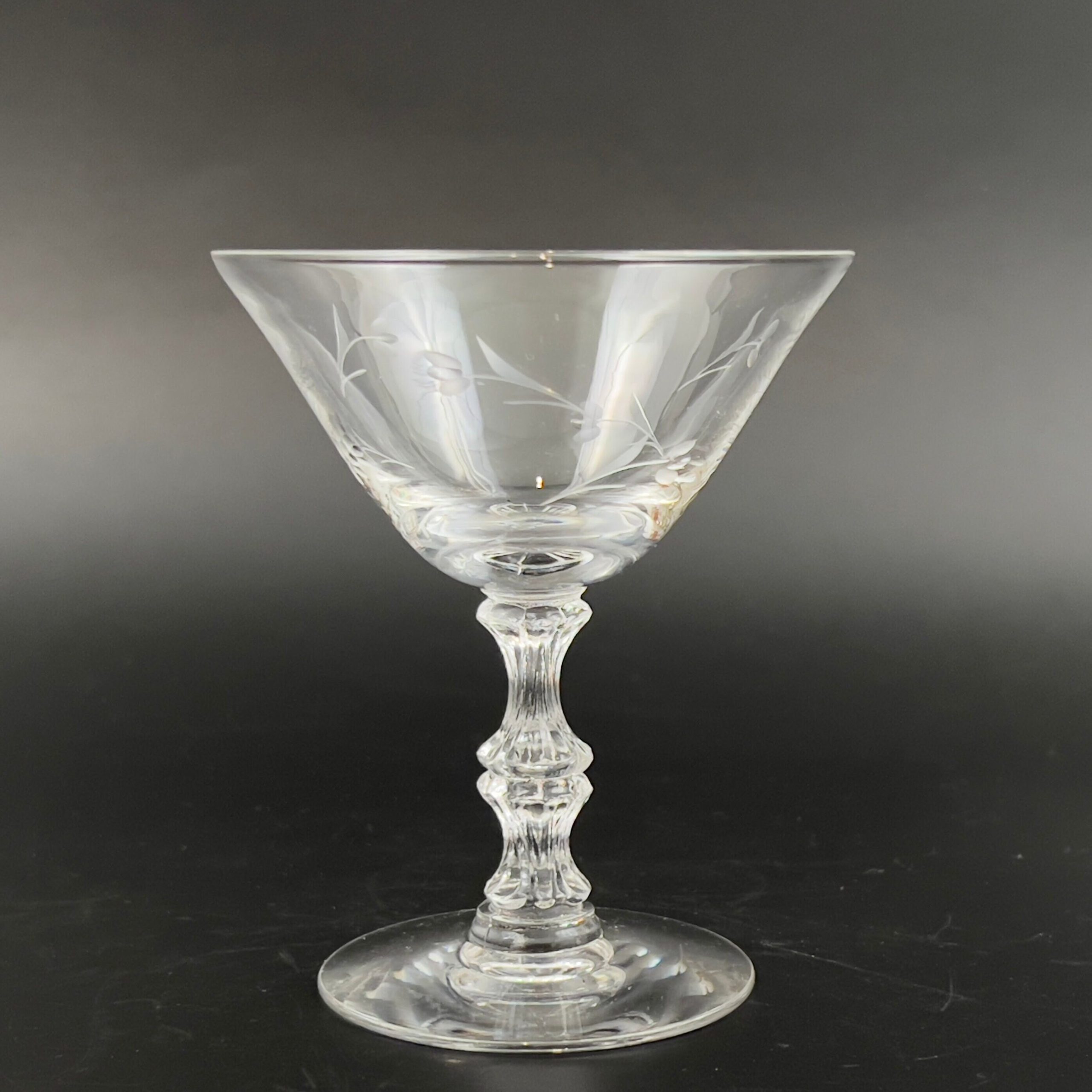 Vintage Duncan & Miller Champagne Coupes: Petite Pattern, Etched Floral Stem (Set of 4) - Image 3