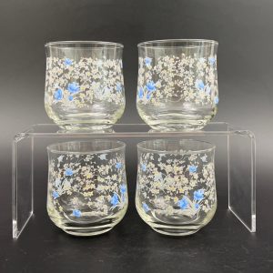 Vintage Arcopal France Old Fashioned Glasses: Blue Floral Romantique Pattern, Set of 4