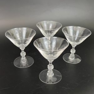 Vintage Duncan & Miller Champagne Coupes: Petite Pattern, Etched Floral Stem (Set of 4)