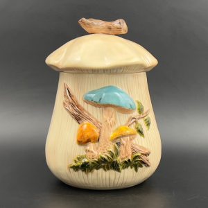 Vintage 1970s Ceramic Mushroom Cookie Jar with Lid