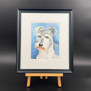 Framed Schnauzer Dog Watercolor Portrait: Signed Artist's Proof Print