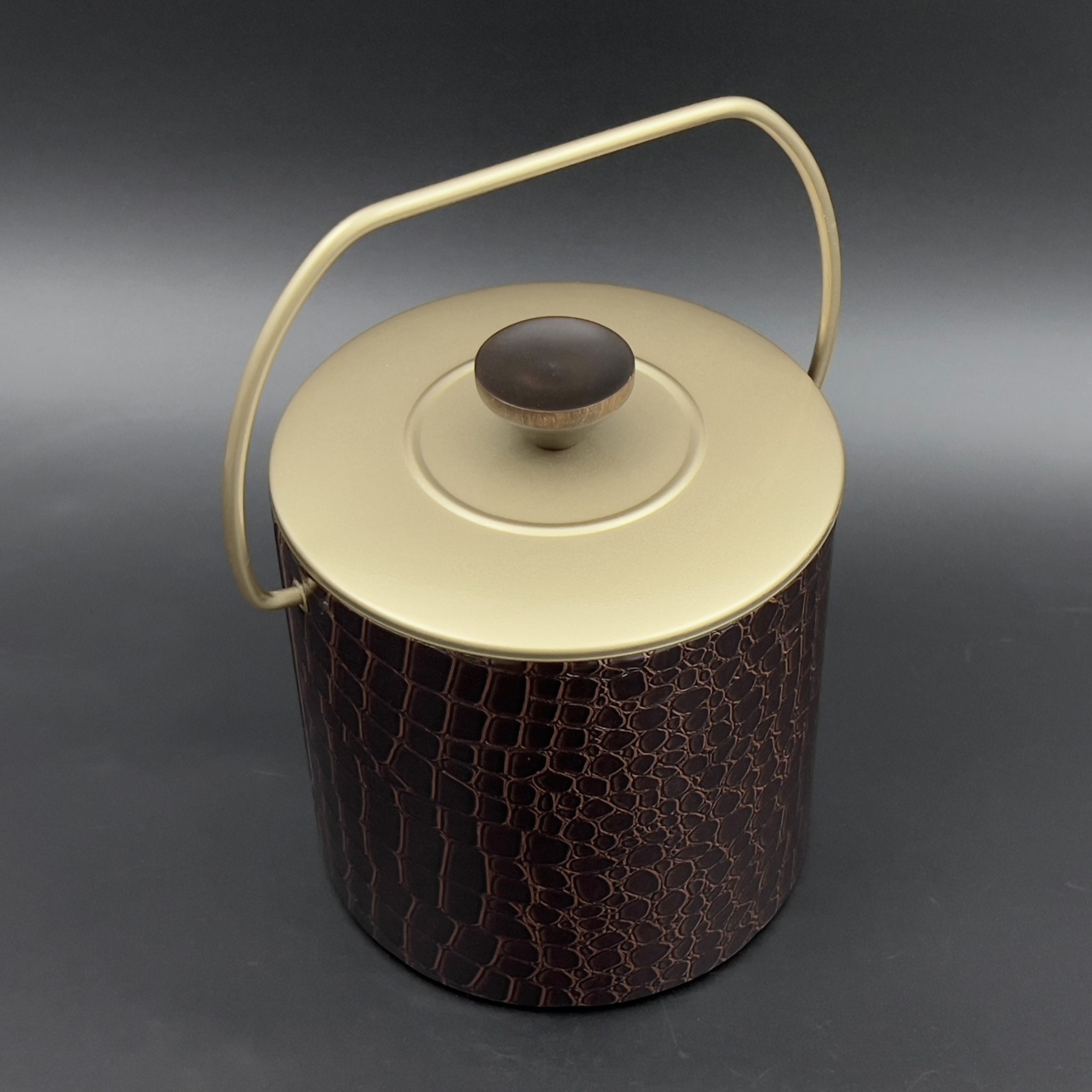 Midcentury Faux Crocodile Ice Bucket: Brass Accent Barware - Image 6