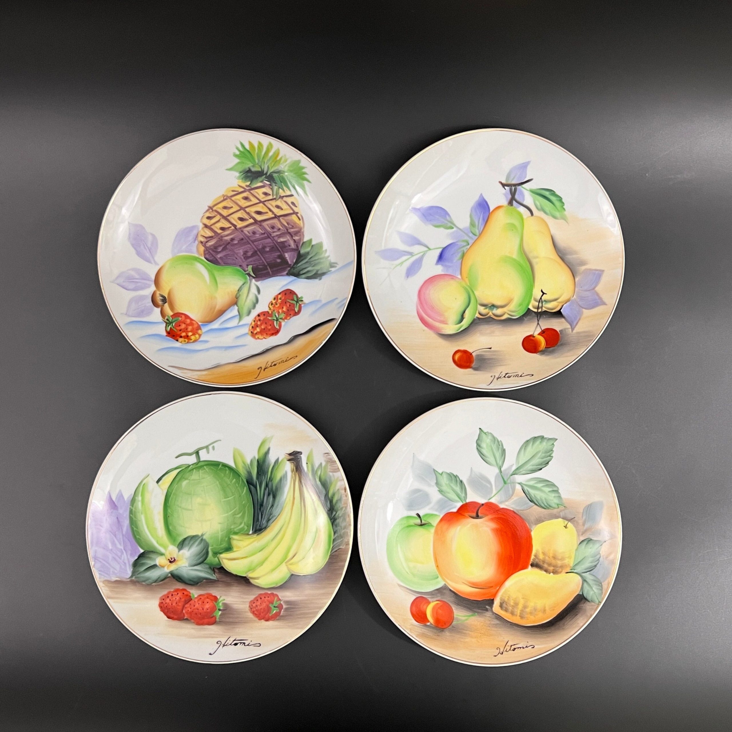 Vintage UCAGCO Fruit Wall Plates: Mid-Century Hand-Painted Set of 4