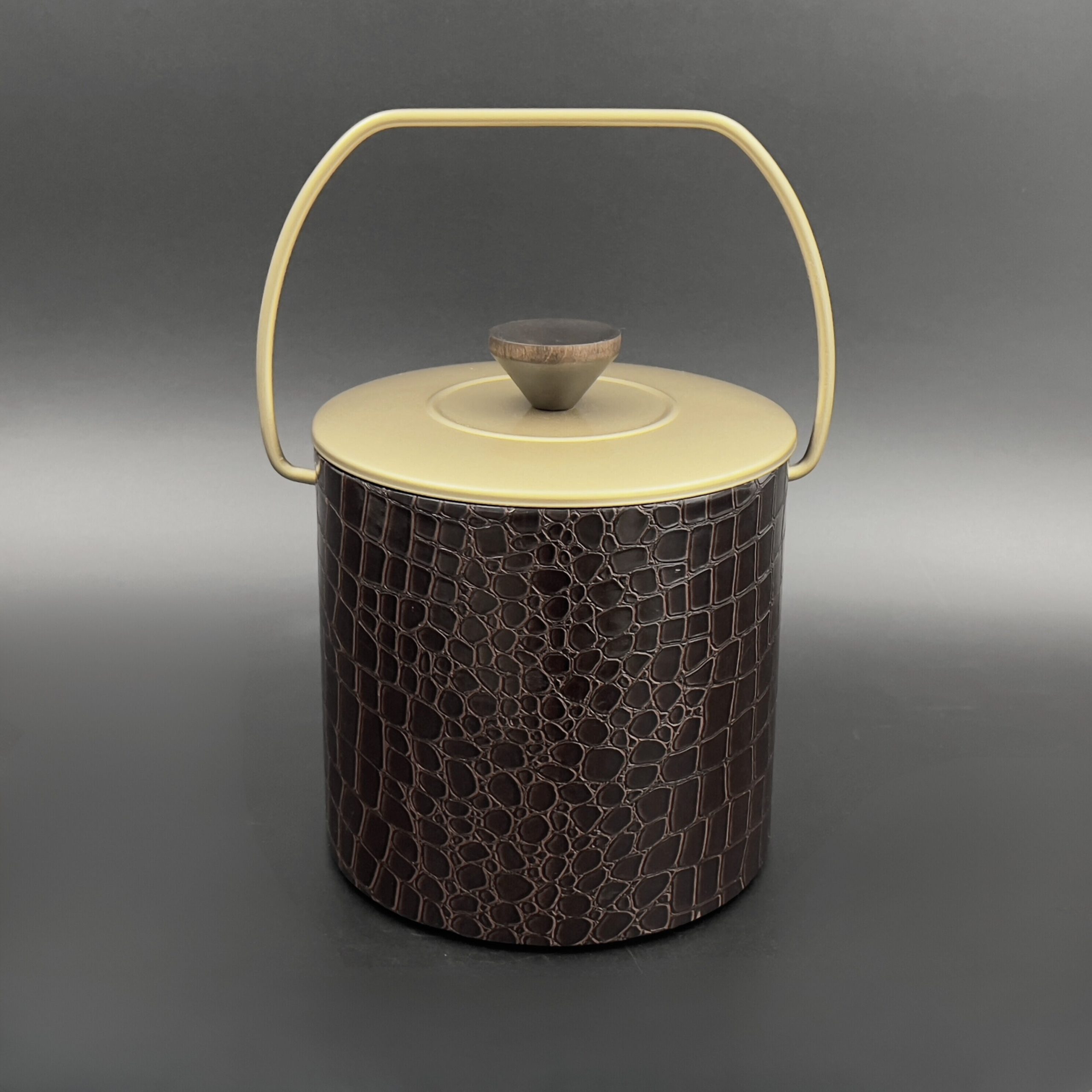 Midcentury Faux Crocodile Ice Bucket: Brass Accent Barware