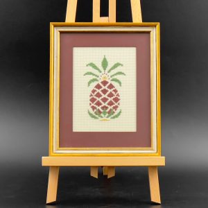 Vintage Pineapple Needlepoint in Gold Frame: 1980s Framed Art
