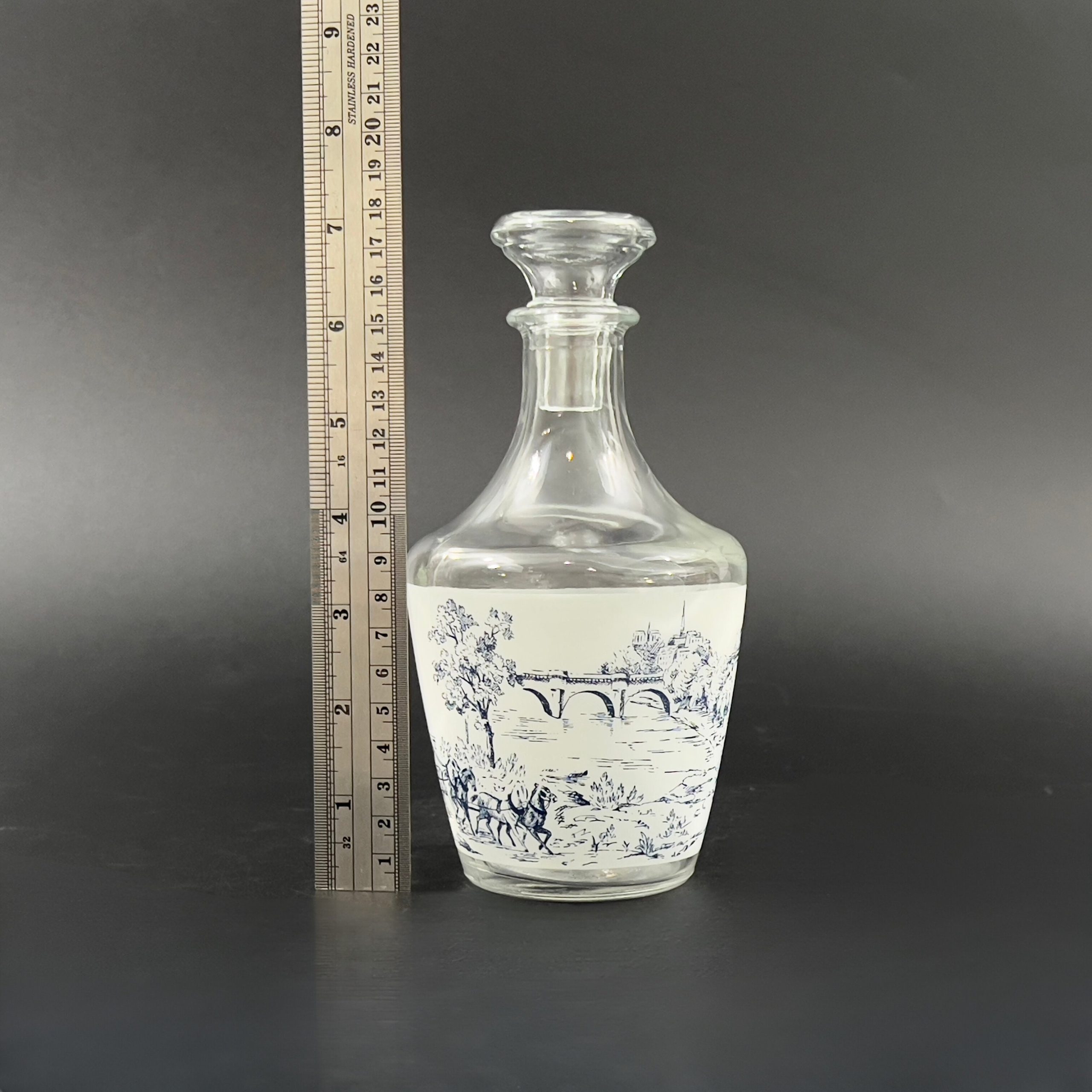 Vintage French Whiskey Decanter & Shot Glass Set: Blue Toile Barware - Image 9