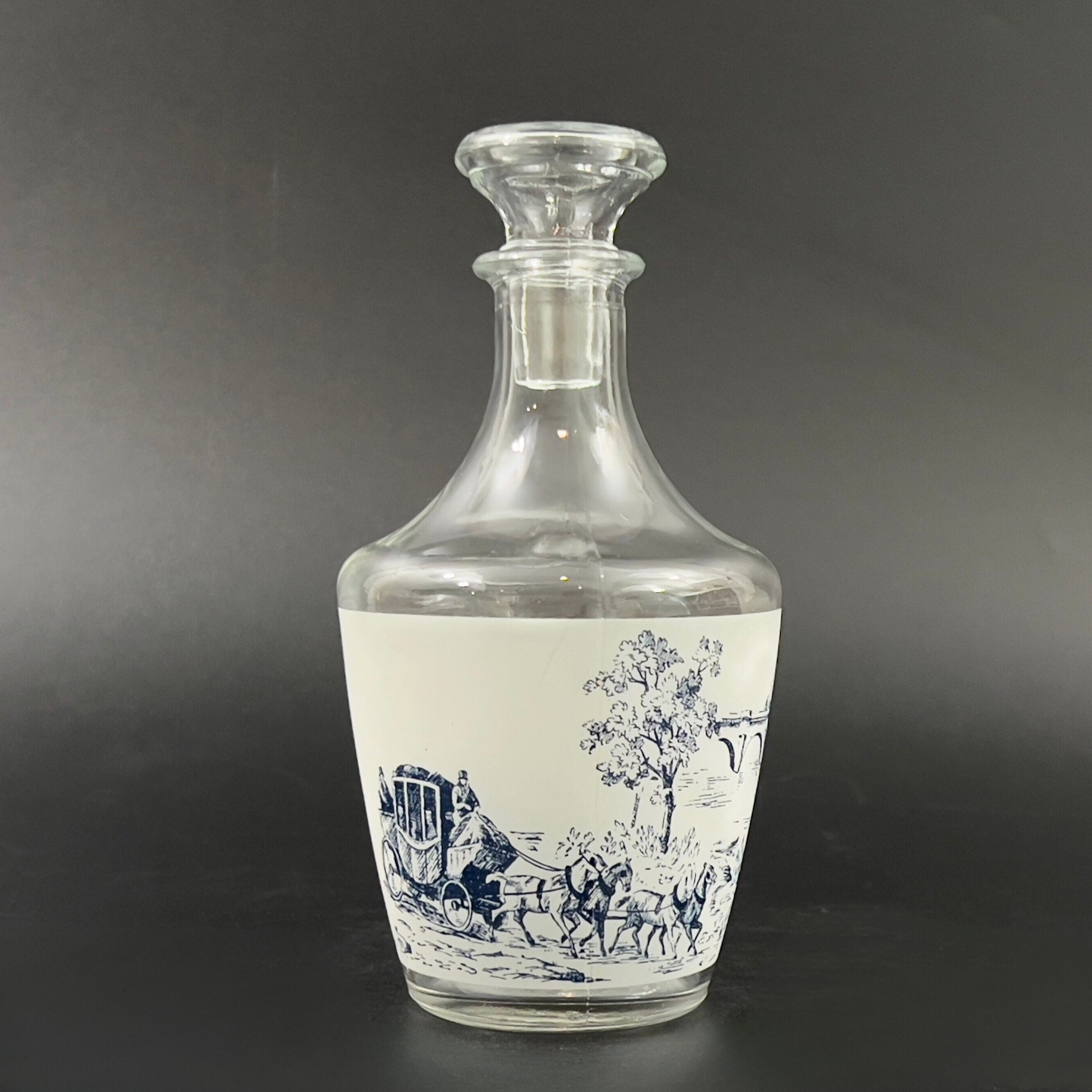 Vintage French Whiskey Decanter & Shot Glass Set: Blue Toile Barware - Image 5