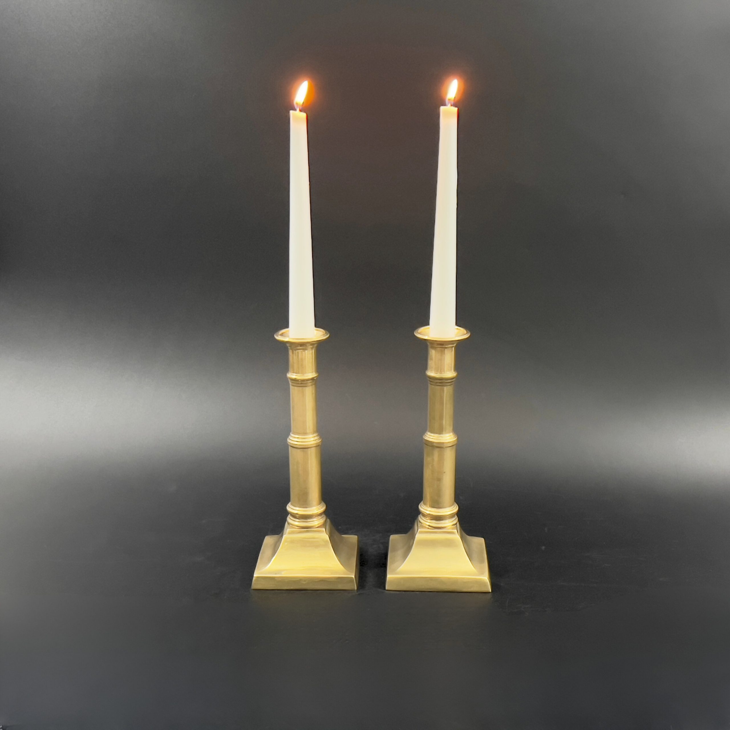Antique Solid Brass Candlesticks: Federal Style Columnar Pair - Image 8