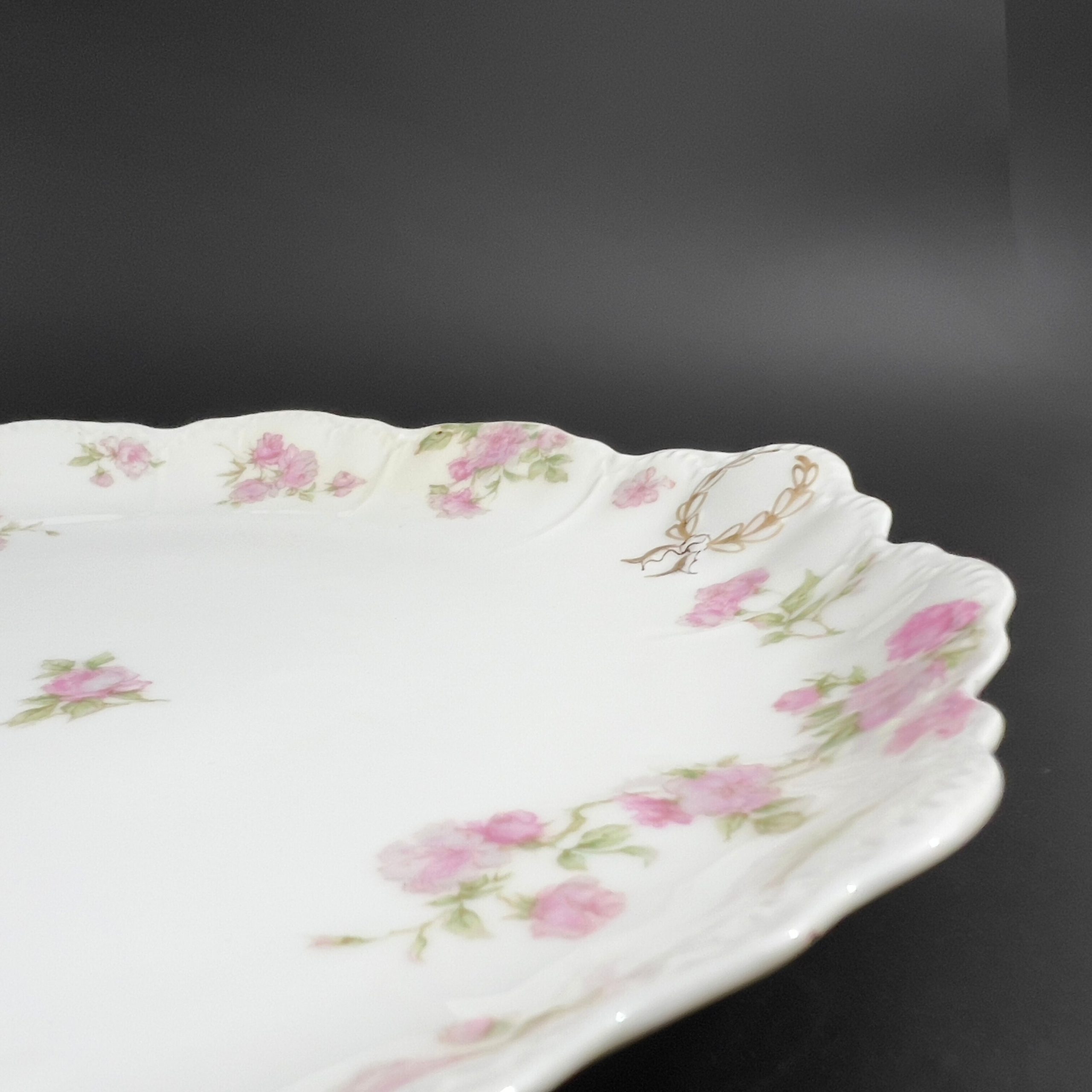 Antique Haviland Limoges Platter: Pink Roses, Gold Laurel Wreaths - Image 4