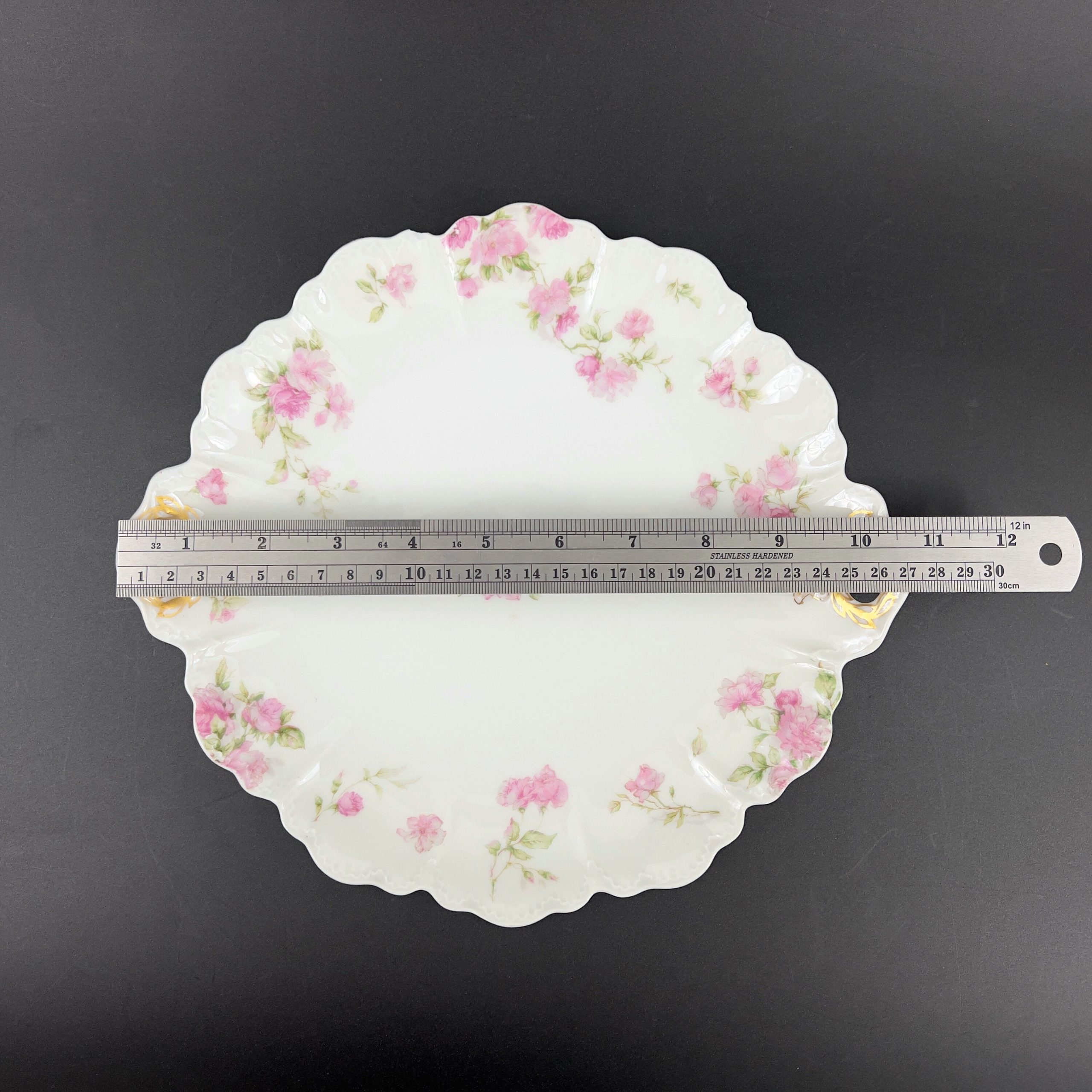 Antique Haviland Limoges Cake Plate: Pink Roses, Gold Laurel Handles - Image 8