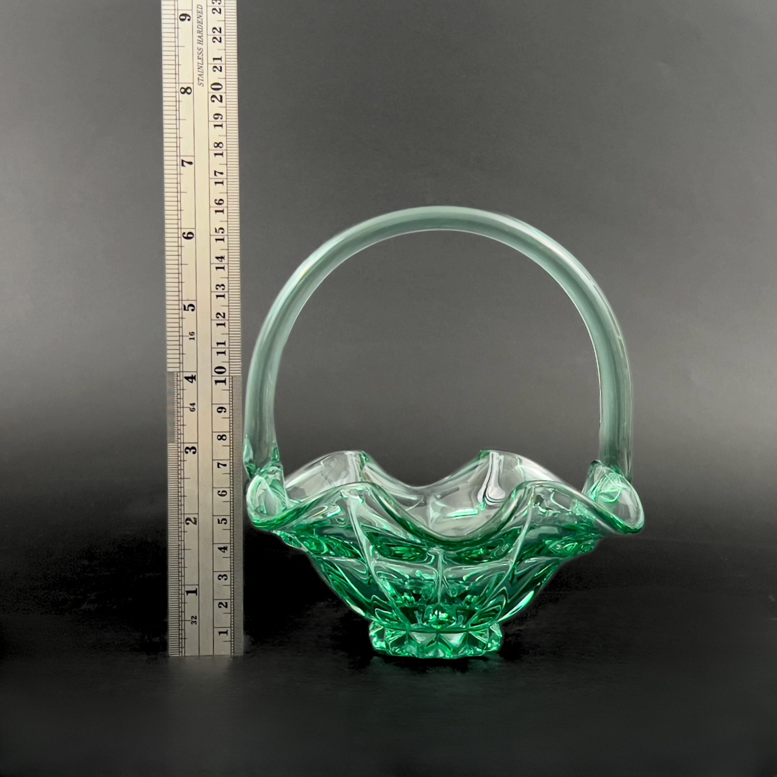Vintage Fenton Sea Mist Green Glass Basket, 1992 Ruffle Edge - Image 8