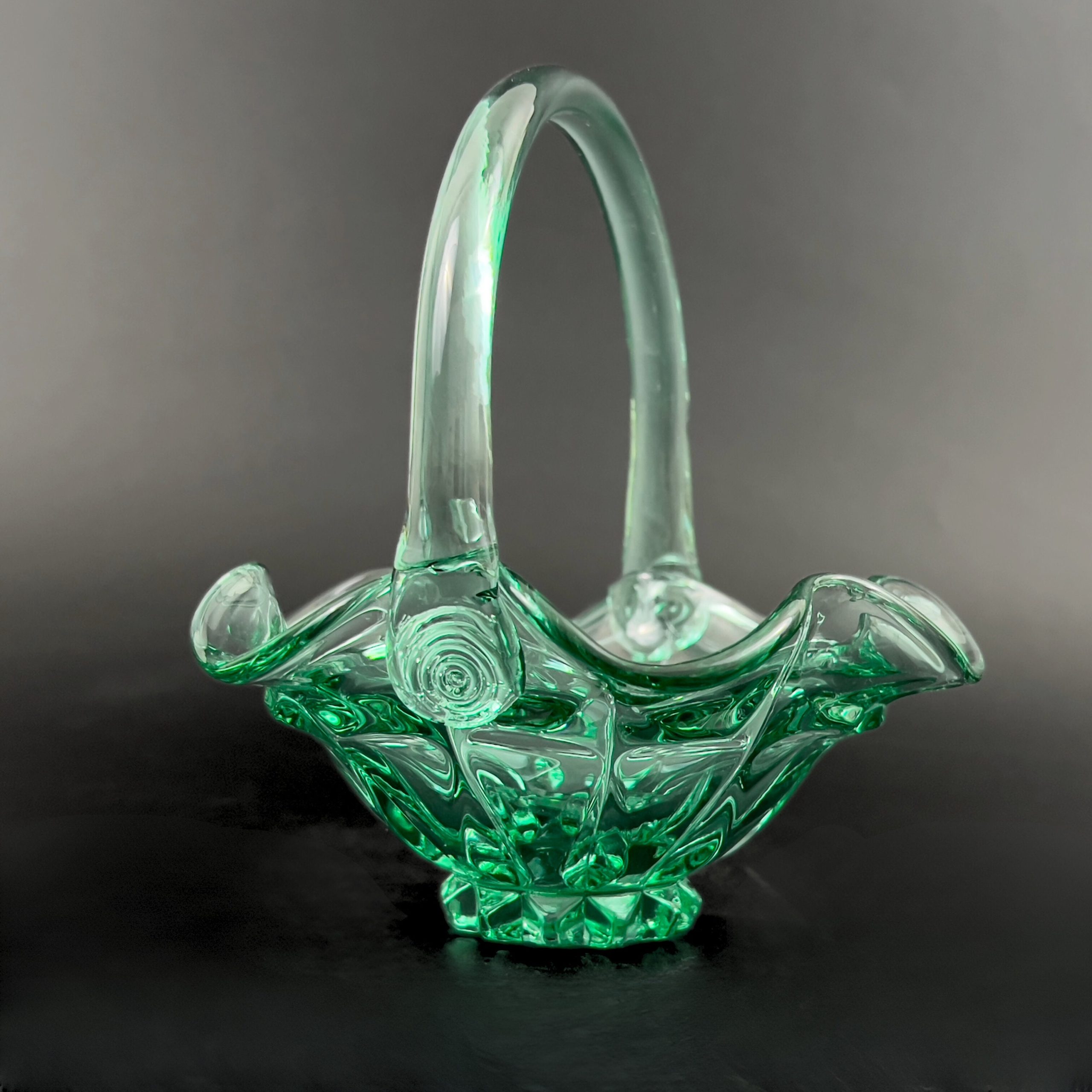 Vintage Fenton Sea Mist Green Glass Basket, 1992 Ruffle Edge - Image 4
