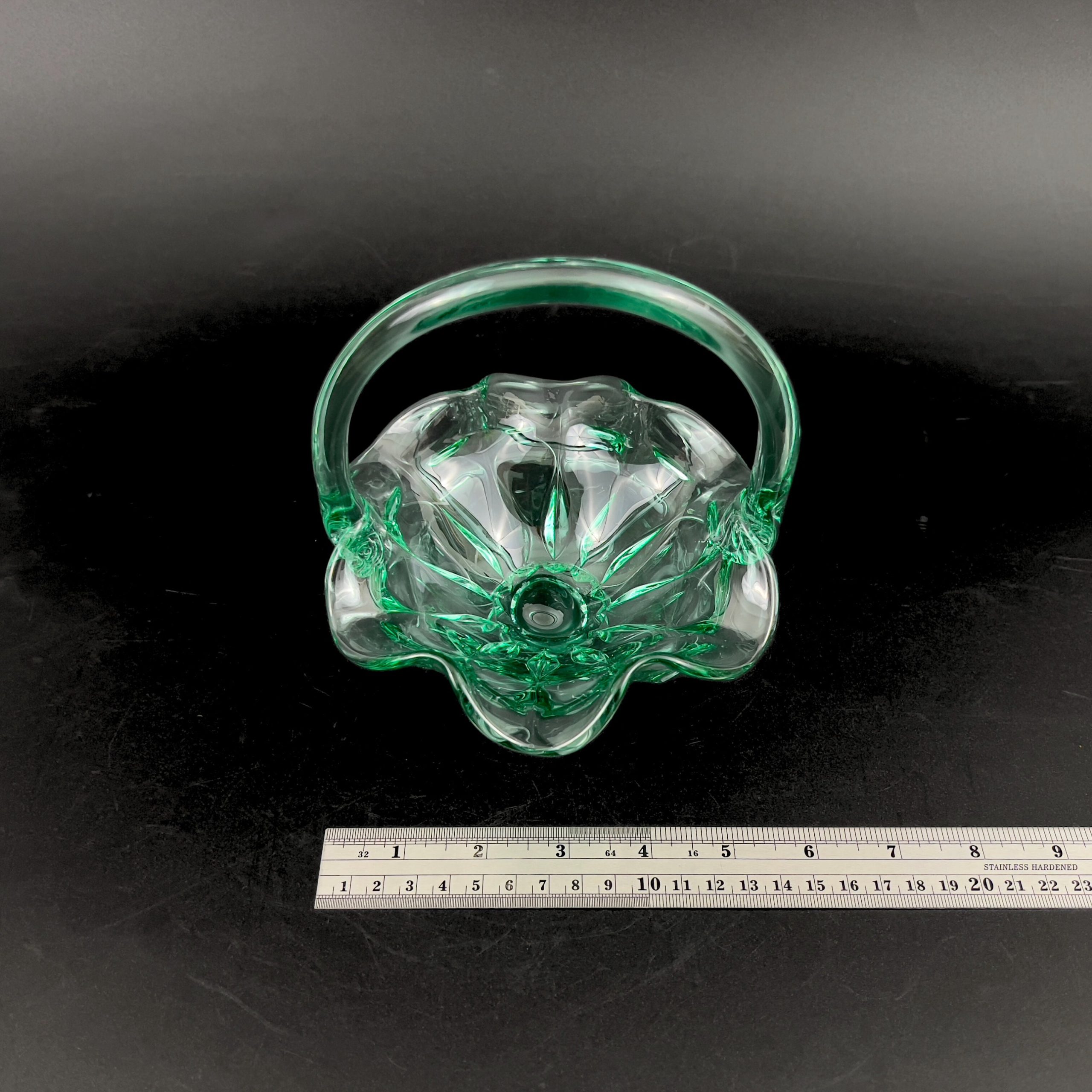 Vintage Fenton Sea Mist Green Glass Basket, 1992 Ruffle Edge - Image 9