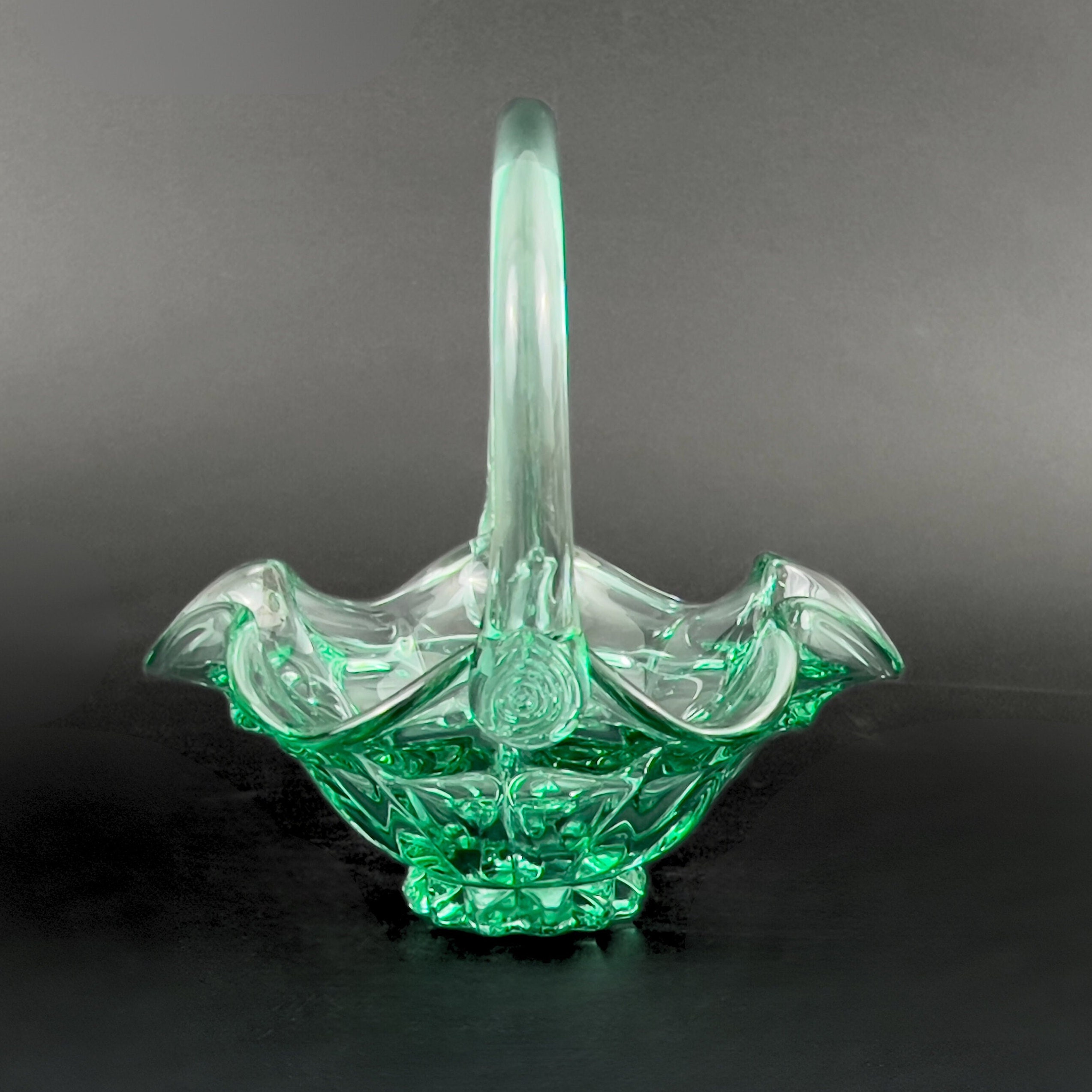 Vintage Fenton Sea Mist Green Glass Basket, 1992 Ruffle Edge - Image 6