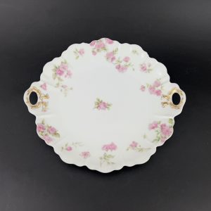 Antique Haviland Limoges Cake Plate: Pink Roses, Gold Laurel Handles