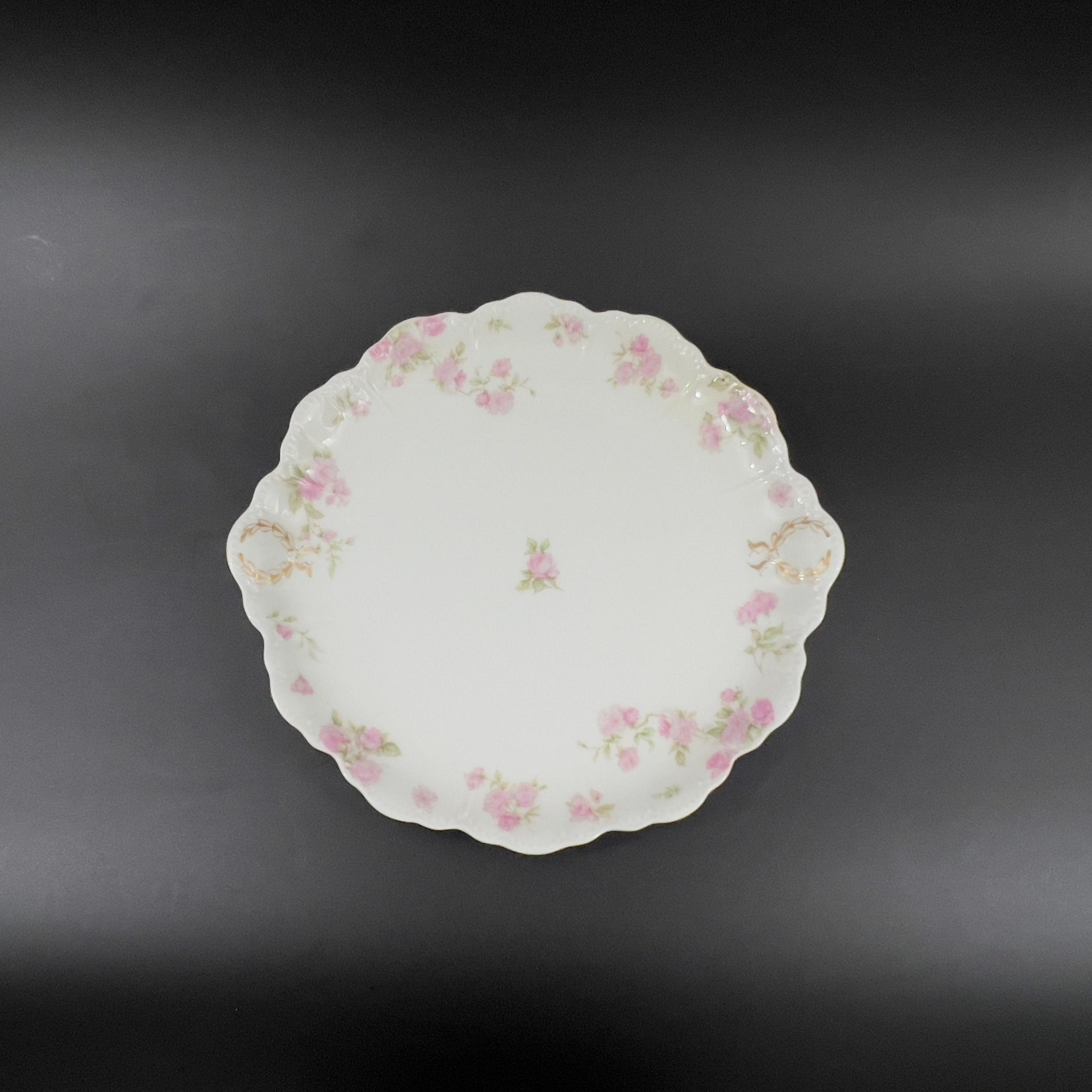 Antique Haviland Limoges Platter: Pink Roses, Gold Laurel Wreaths