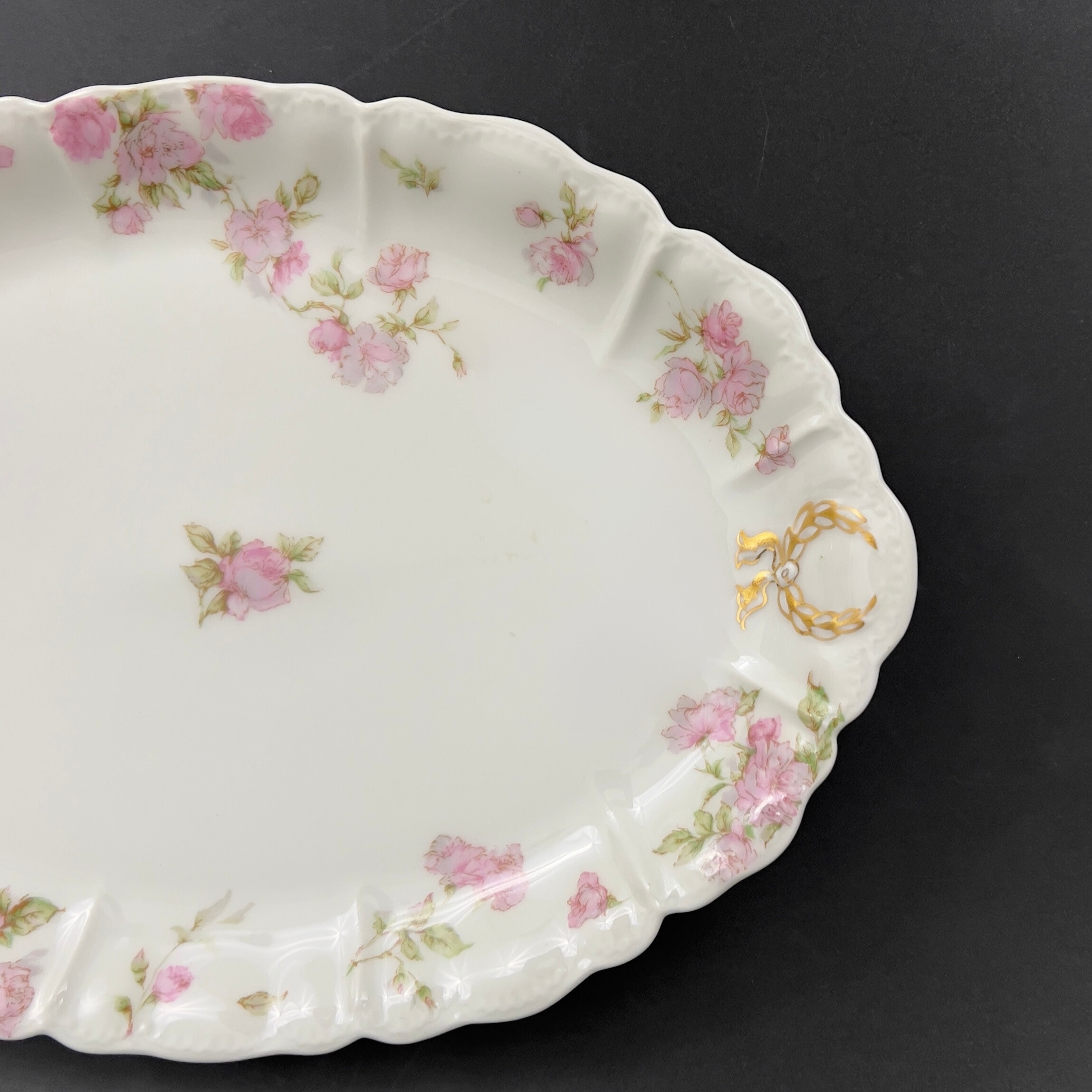 Antique Haviland Limoges Platter: Pink Roses, Gold Laurel Wreaths (12 inch) - Image 5