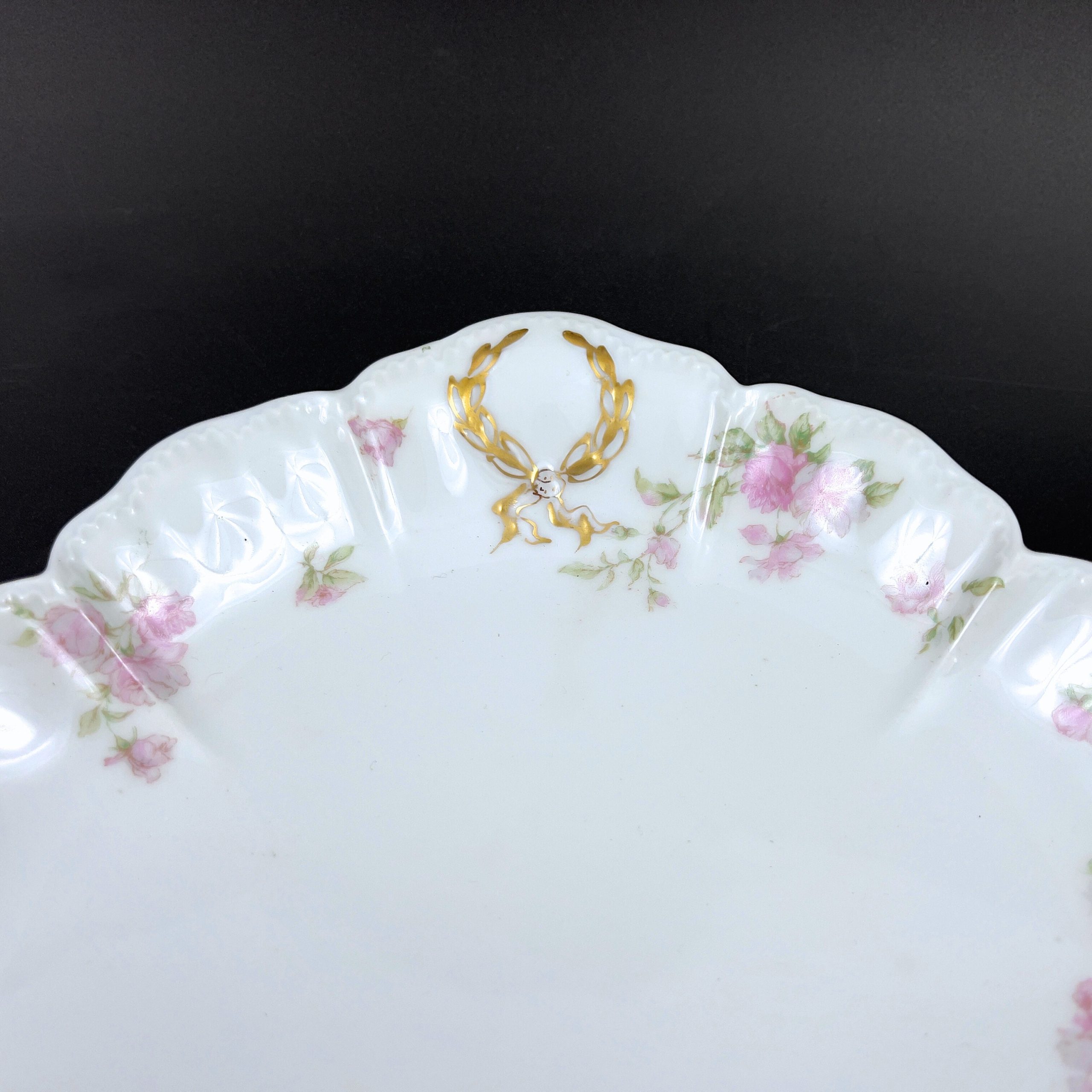 Antique Haviland Limoges Platter: 16" Oval, Pink Roses, Gold Laurel - Image 7