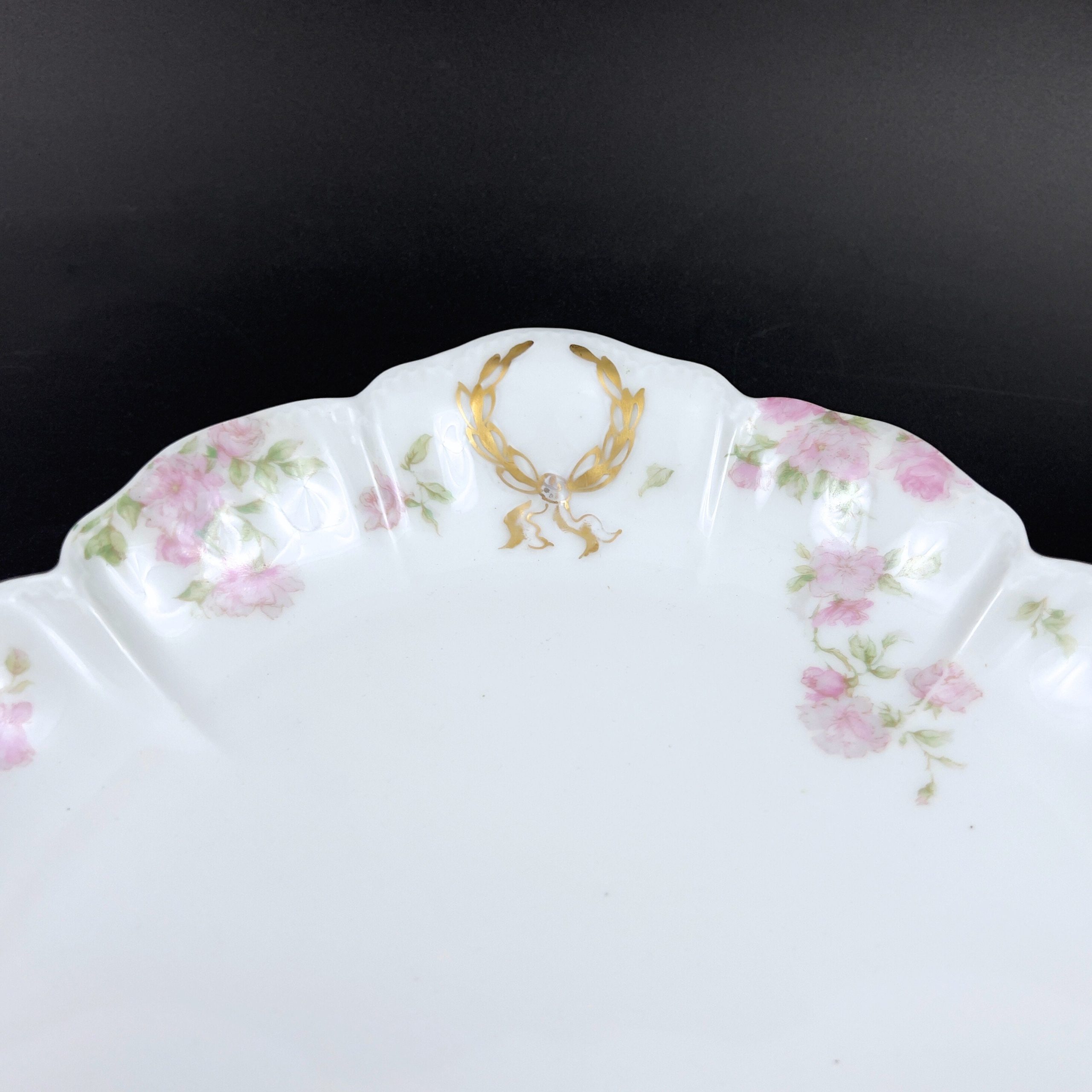 Antique Haviland Limoges Platter: 16" Oval, Pink Roses, Gold Laurel - Image 6
