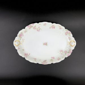 Antique Haviland Limoges Platter: 16" Oval, Pink Roses, Gold Laurel