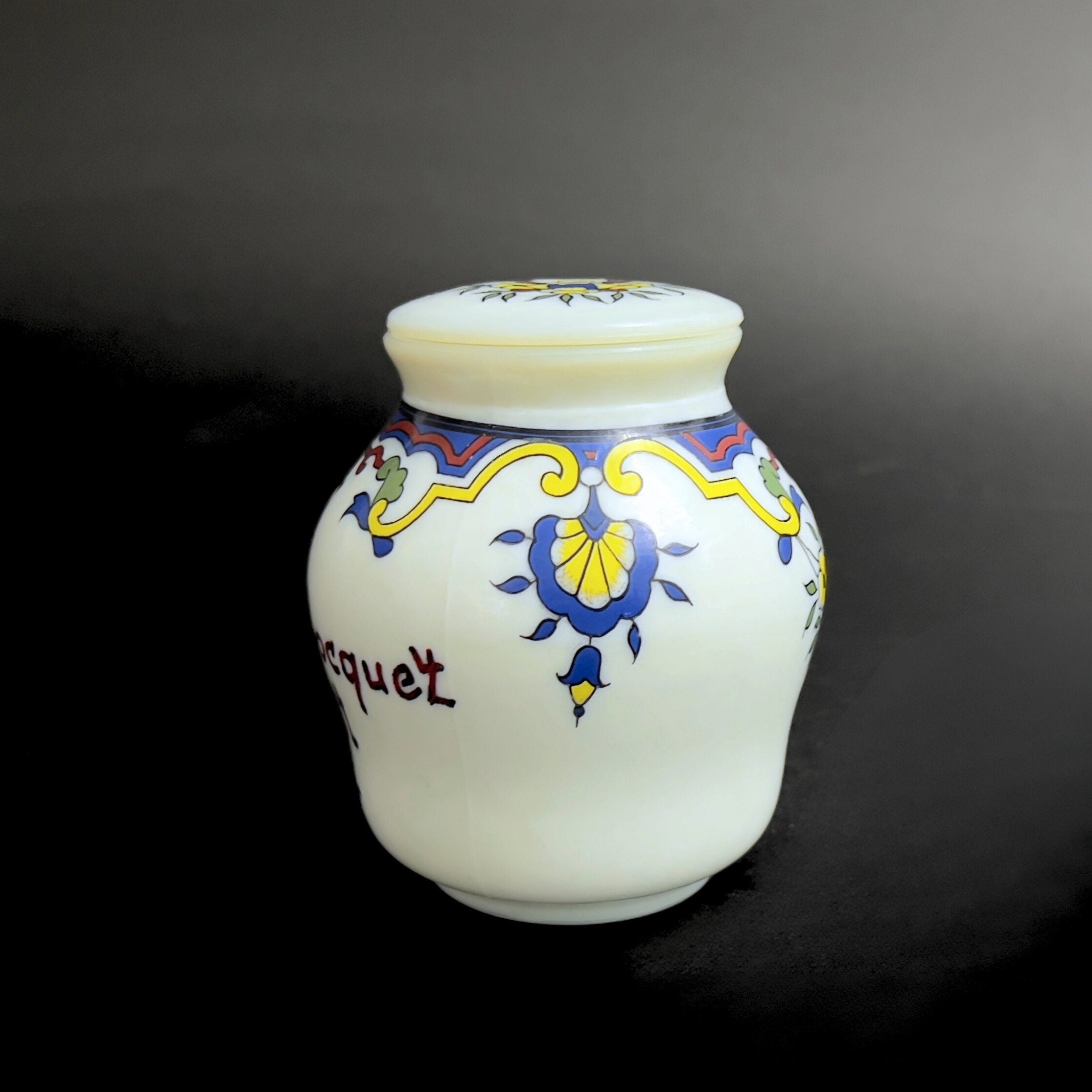 Vintage French Milk Glass Mustard Jar: Moutarde Bocquet Yvetot 1735 - Image 6