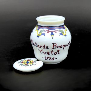 Vintage French Milk Glass Mustard Jar: Moutarde Bocquet Yvetot 1735