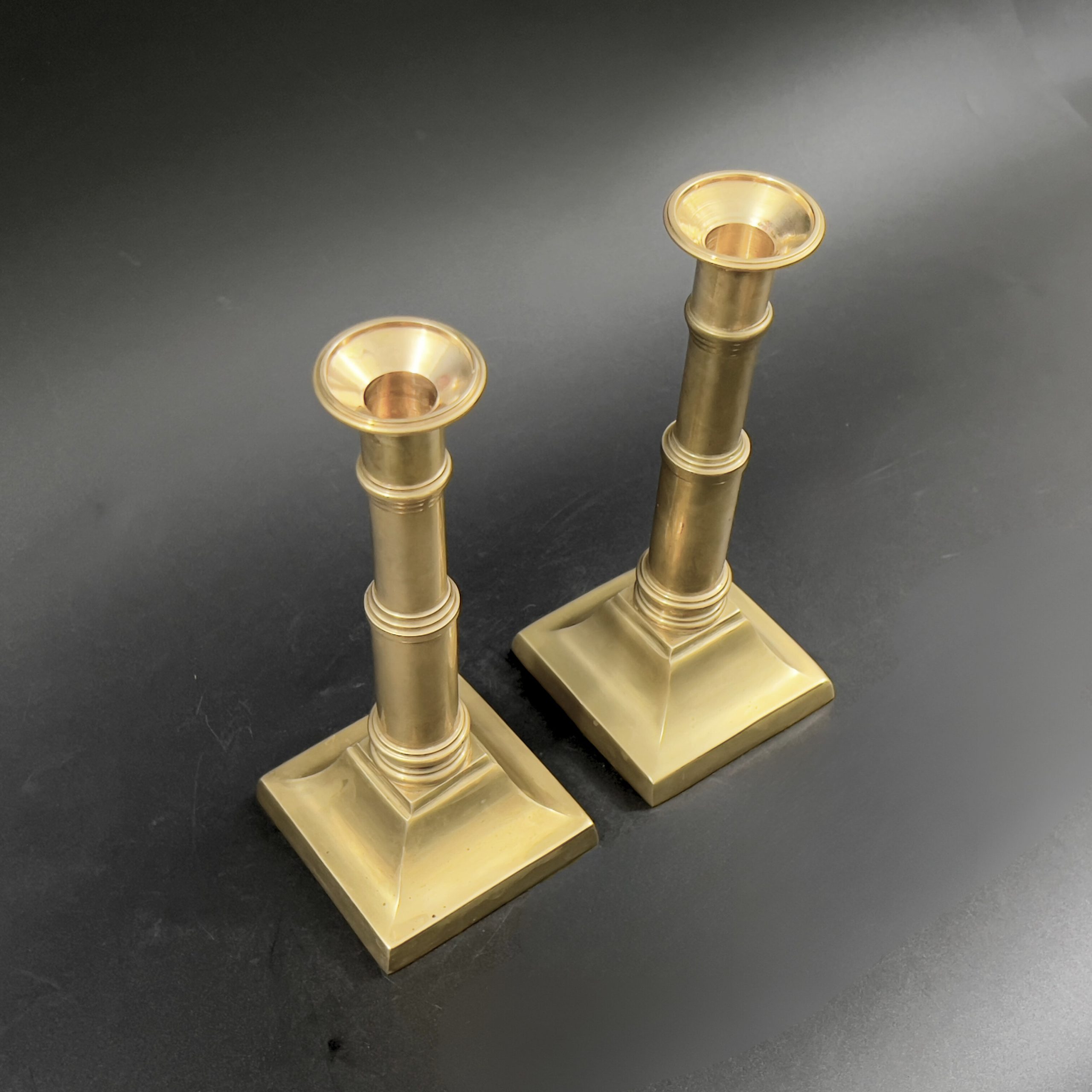 Antique Solid Brass Candlesticks: Federal Style Columnar Pair - Image 5