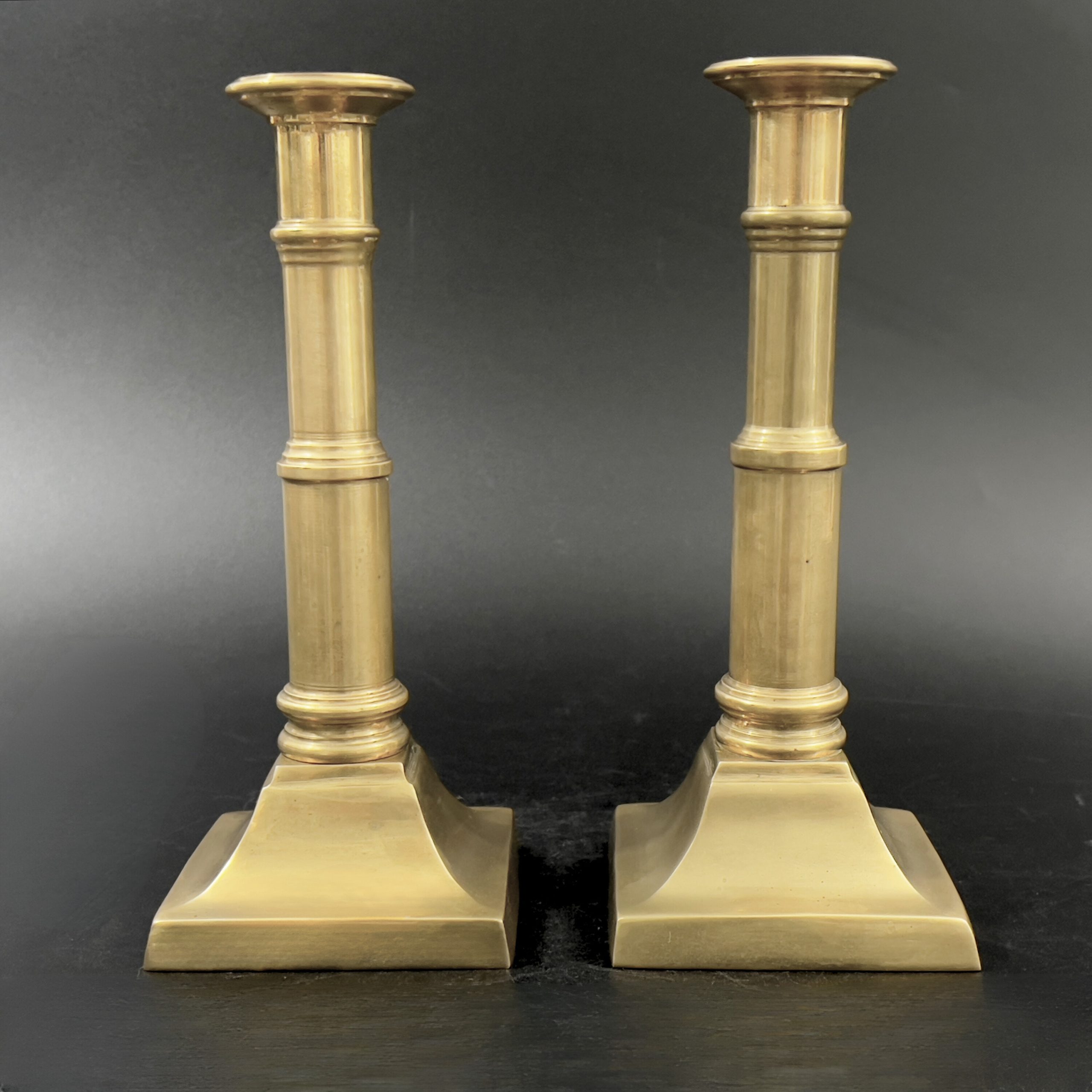 Antique Solid Brass Candlesticks: Federal Style Columnar Pair - Image 4