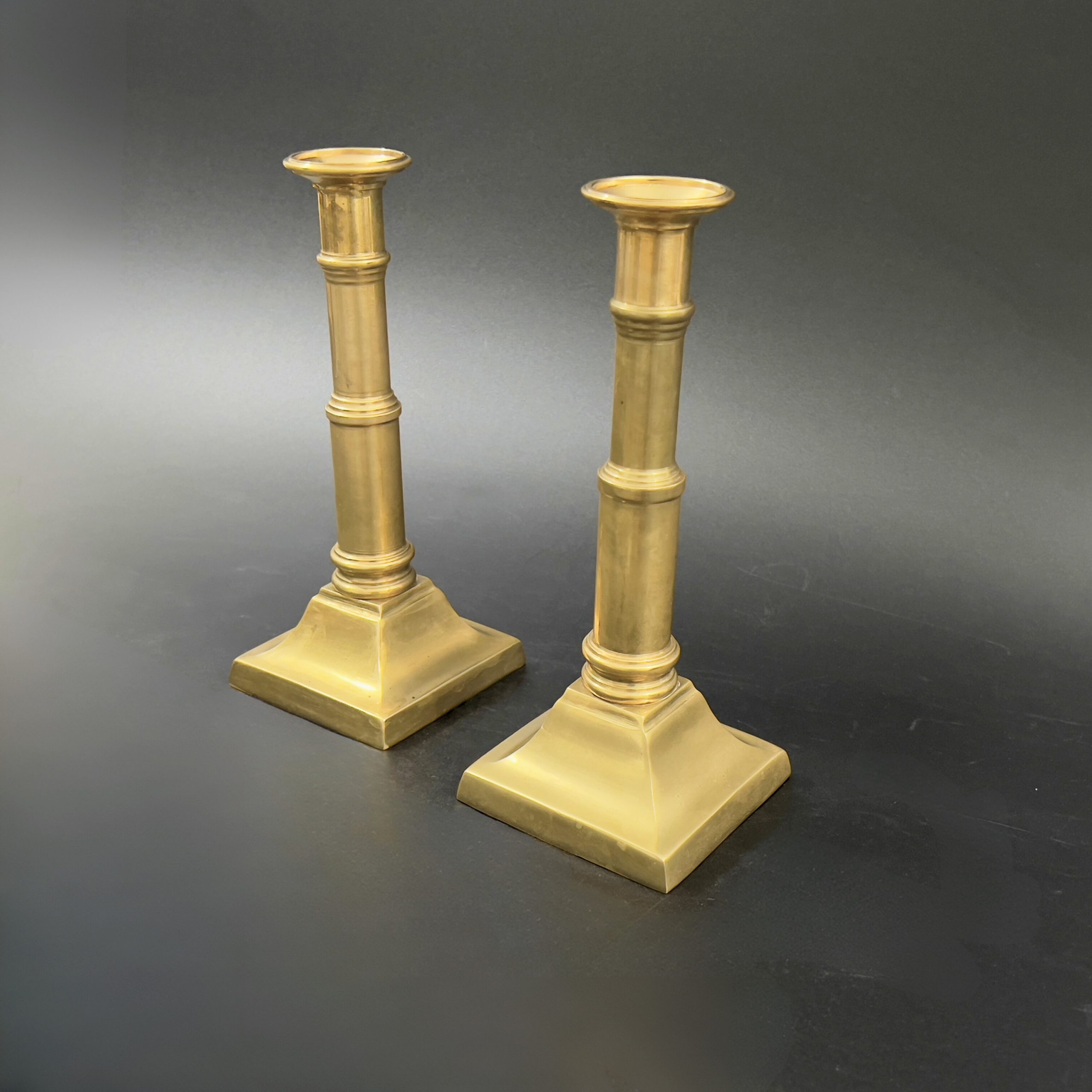 Antique Solid Brass Candlesticks: Federal Style Columnar Pair - Image 6