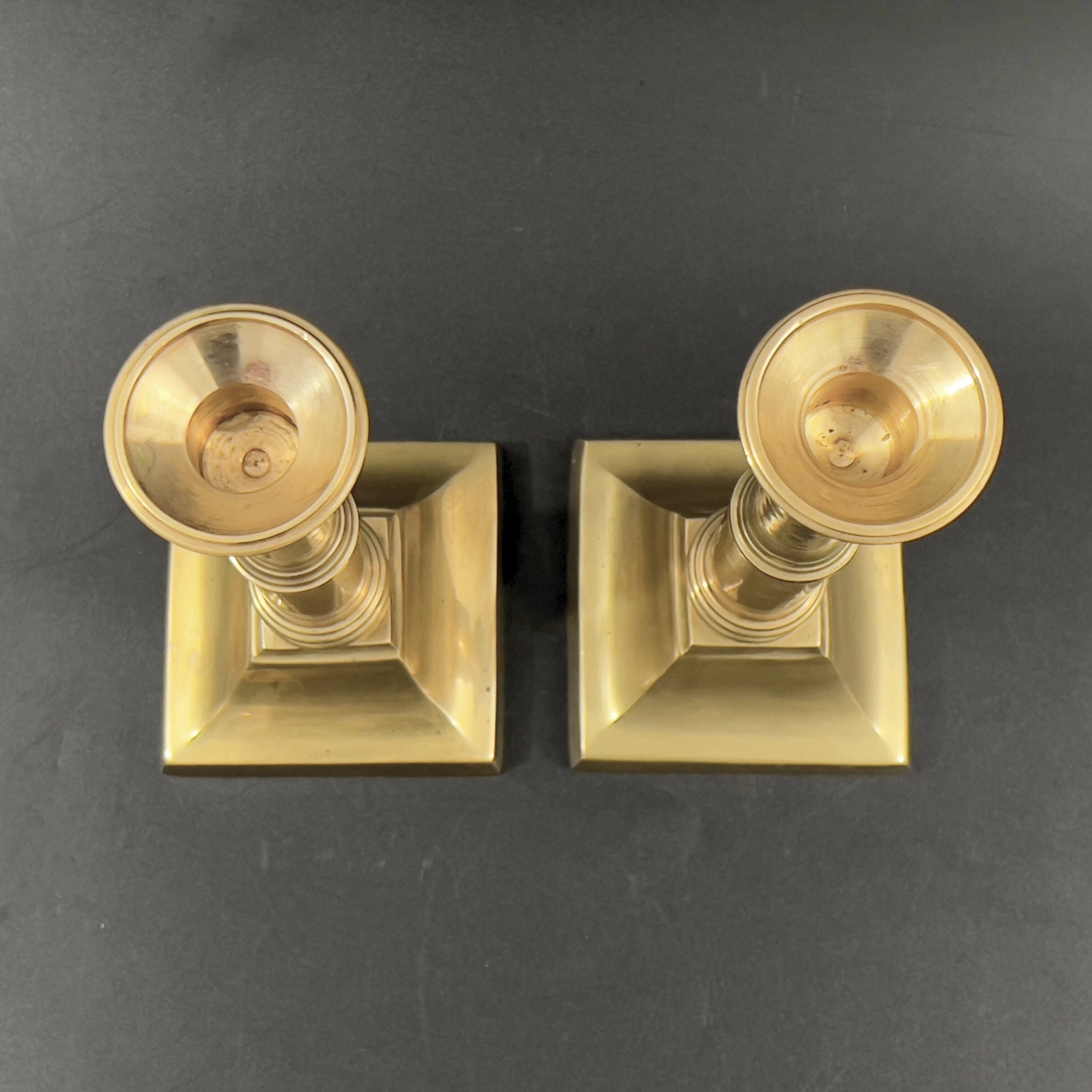 Antique Solid Brass Candlesticks: Federal Style Columnar Pair - Image 9