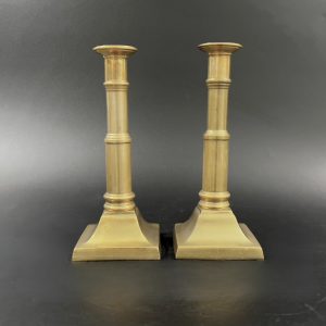 Antique Solid Brass Candlesticks: Federal Style Columnar Pair