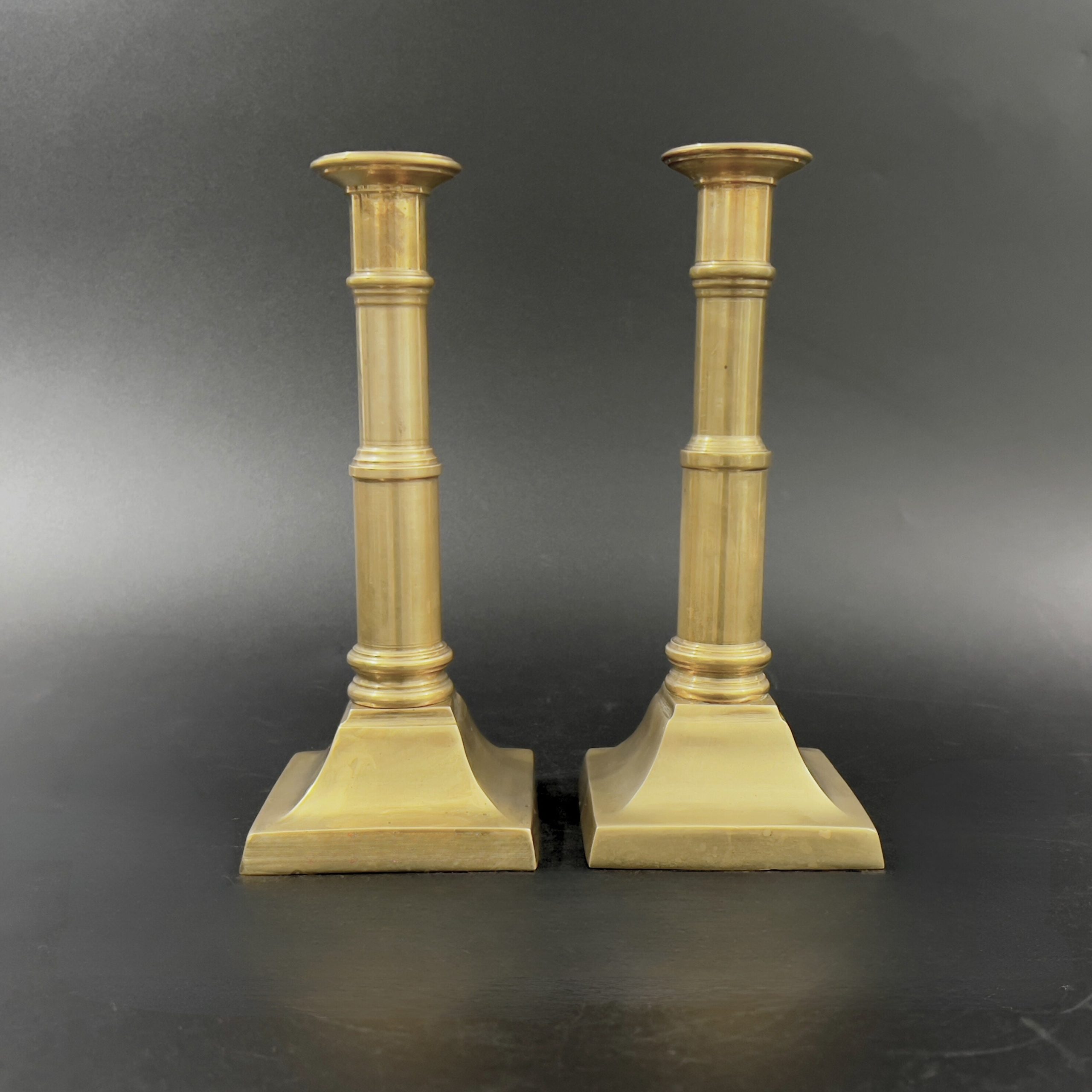 Antique Solid Brass Candlesticks: Federal Style Columnar Pair