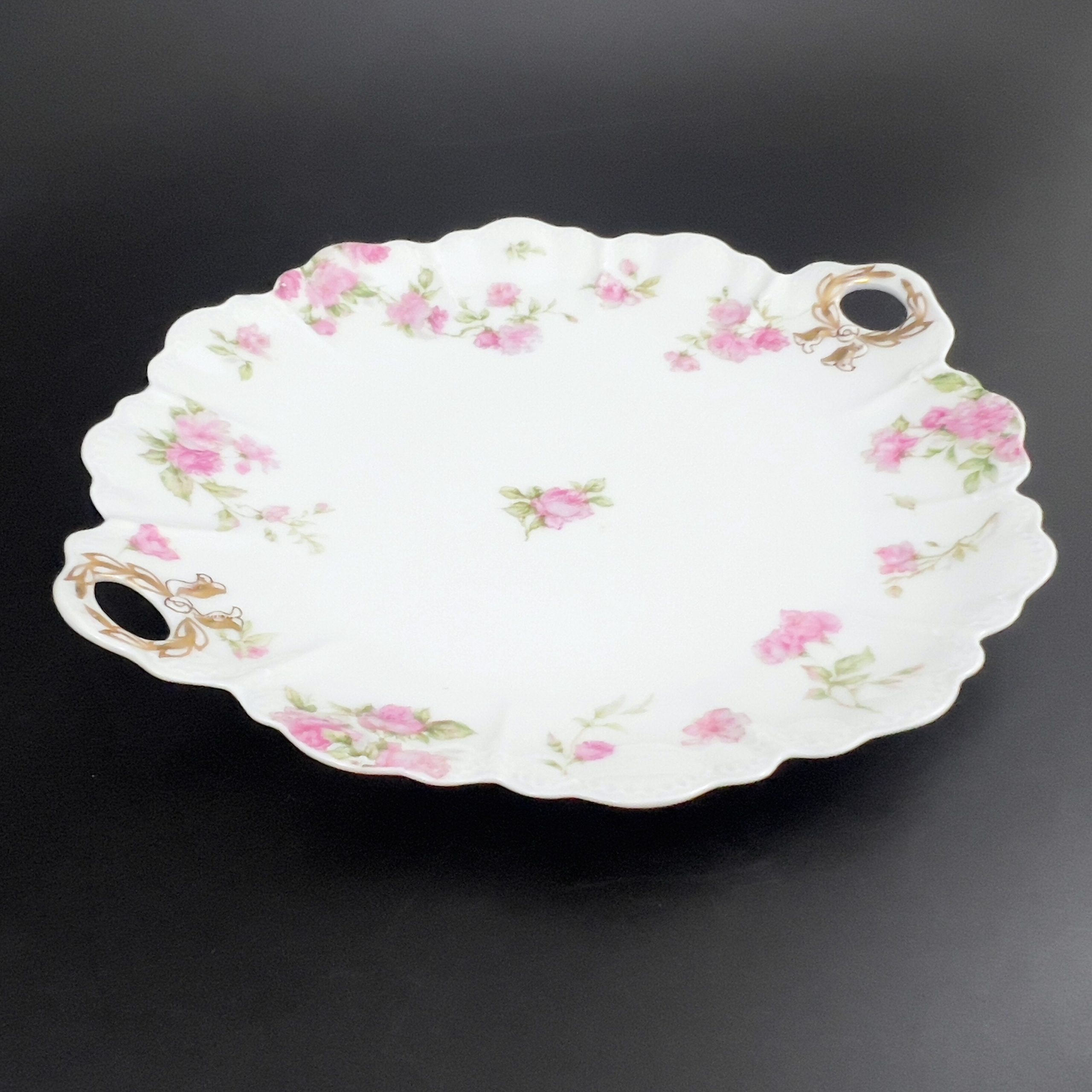Antique Haviland Limoges Cake Plate: Pink Roses, Gold Laurel Handles - Image 6