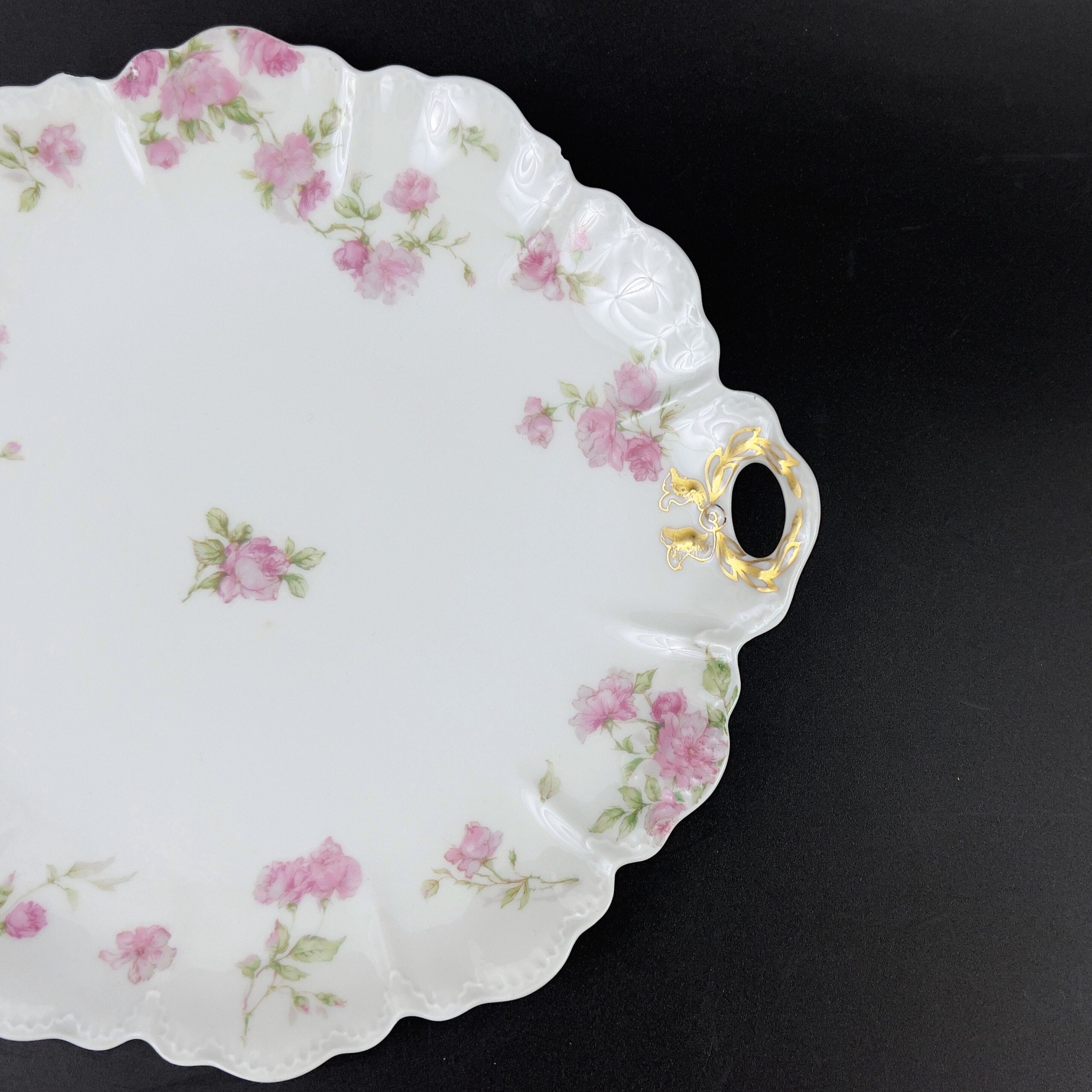 Antique Haviland Limoges Cake Plate: Pink Roses, Gold Laurel Handles - Image 5