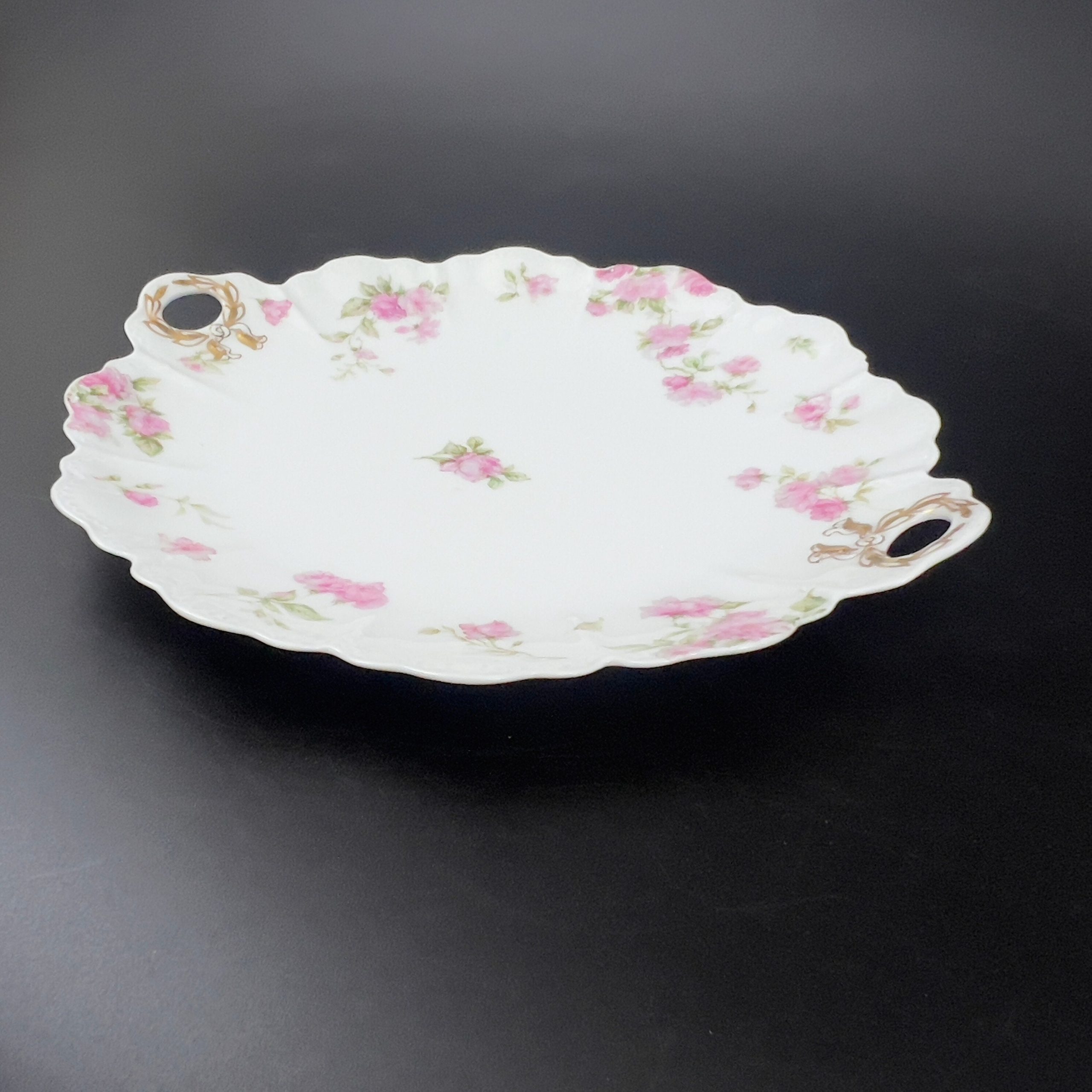 Antique Haviland Limoges Cake Plate: Pink Roses, Gold Laurel Handles - Image 7