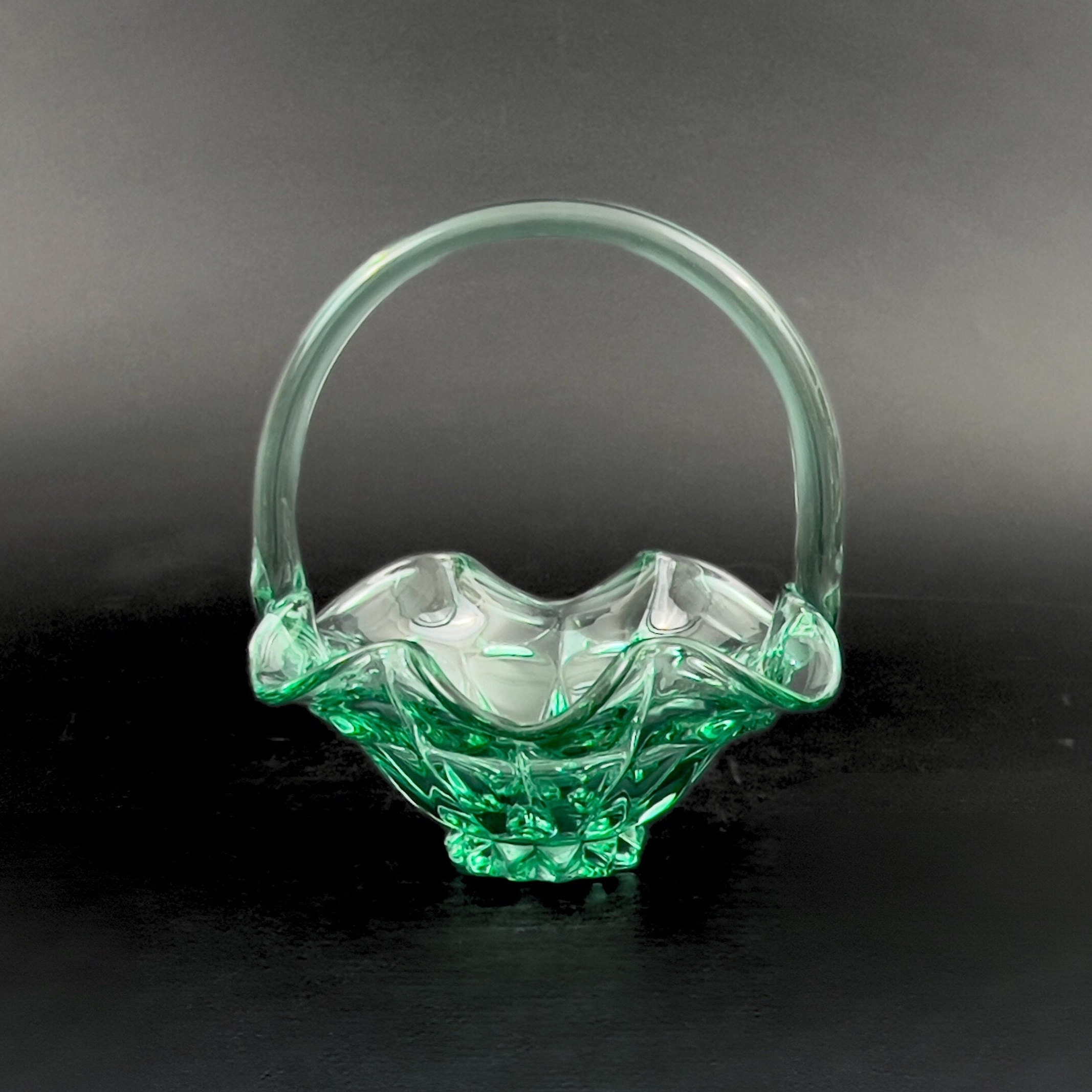 Vintage Fenton Sea Mist Green Glass Basket, 1992 Ruffle Edge - Image 7