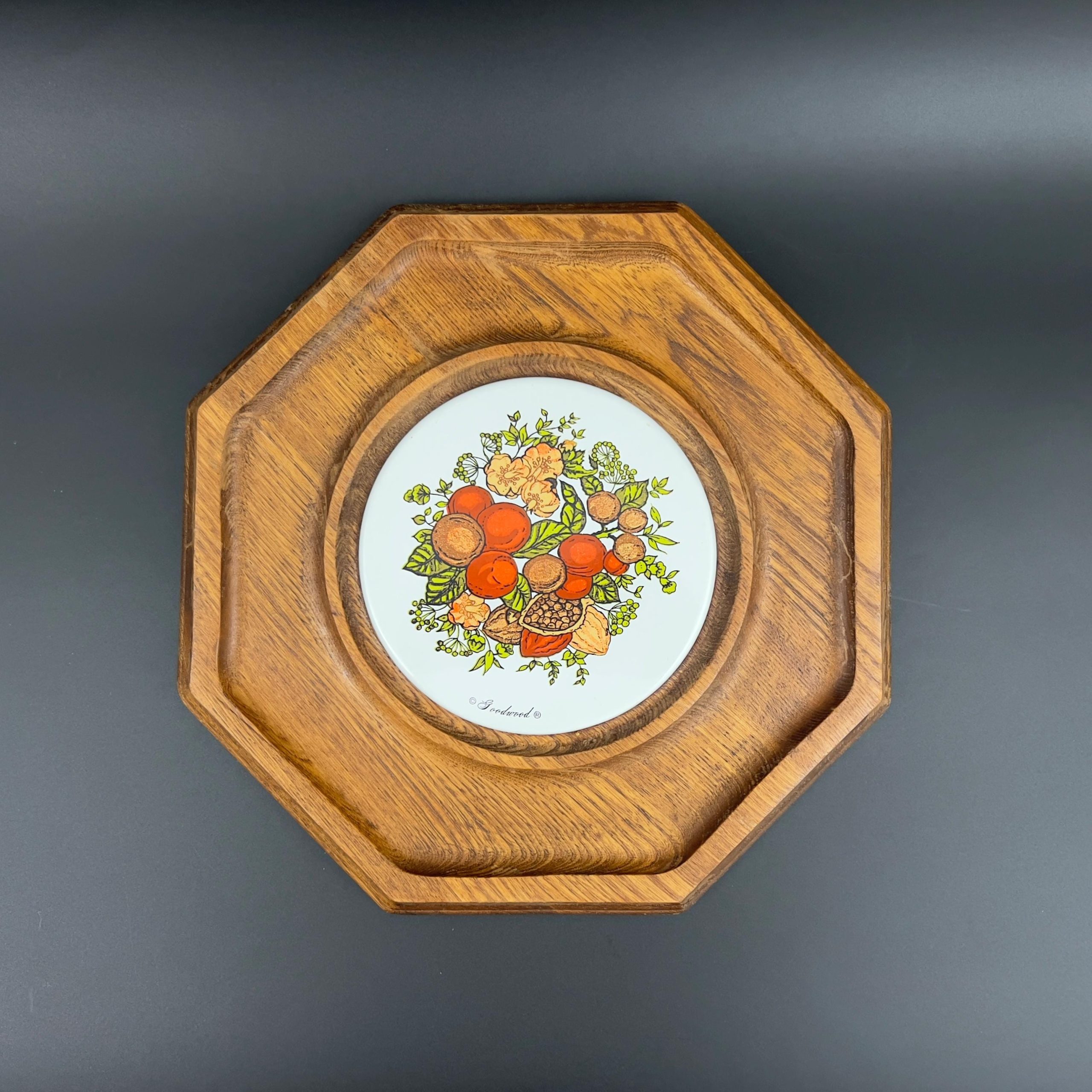 Vintage Mid-Century Modern Cheese Board: Oak Tray with Glass Dome - Image 5