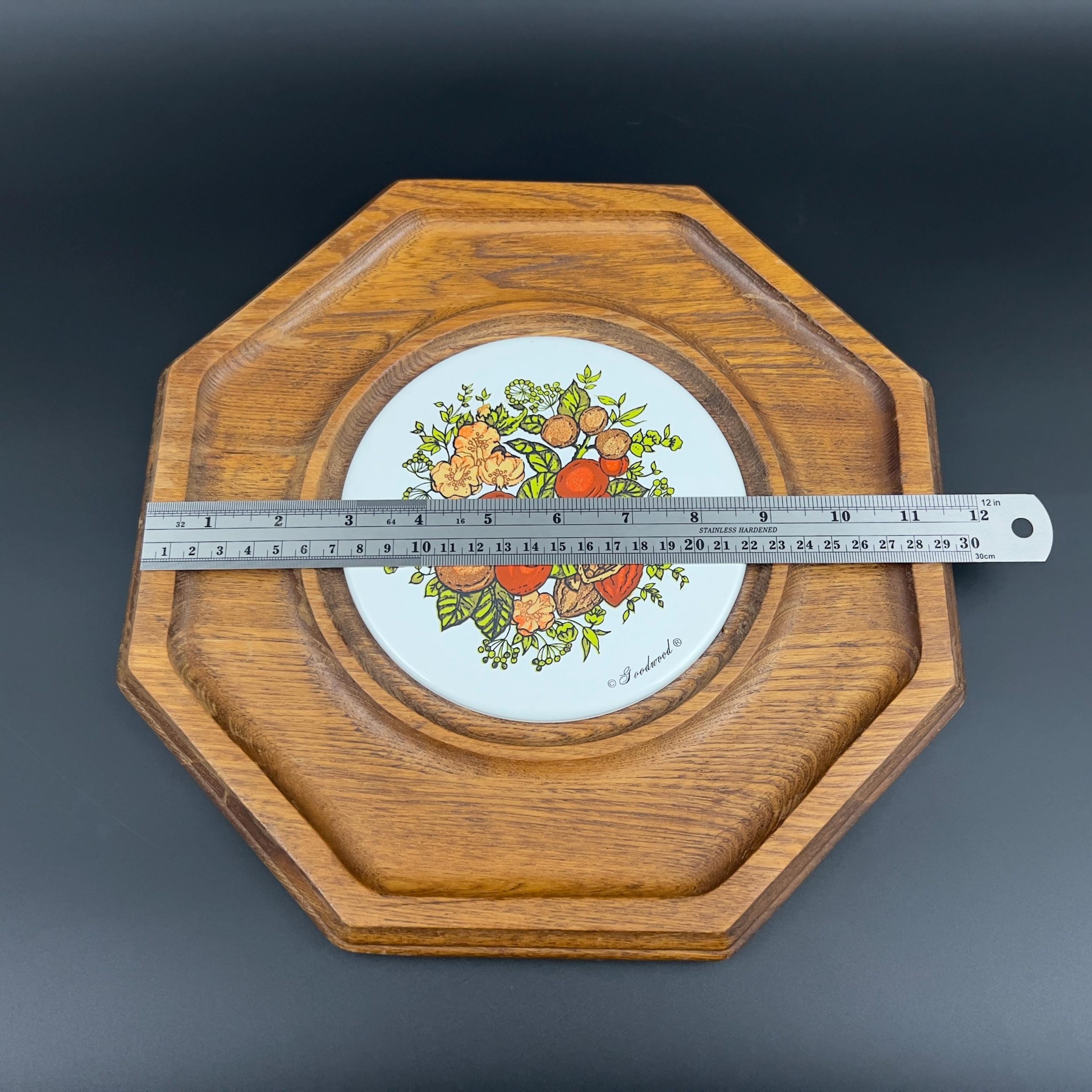 Vintage Mid-Century Modern Cheese Board: Oak Tray with Glass Dome - Image 9